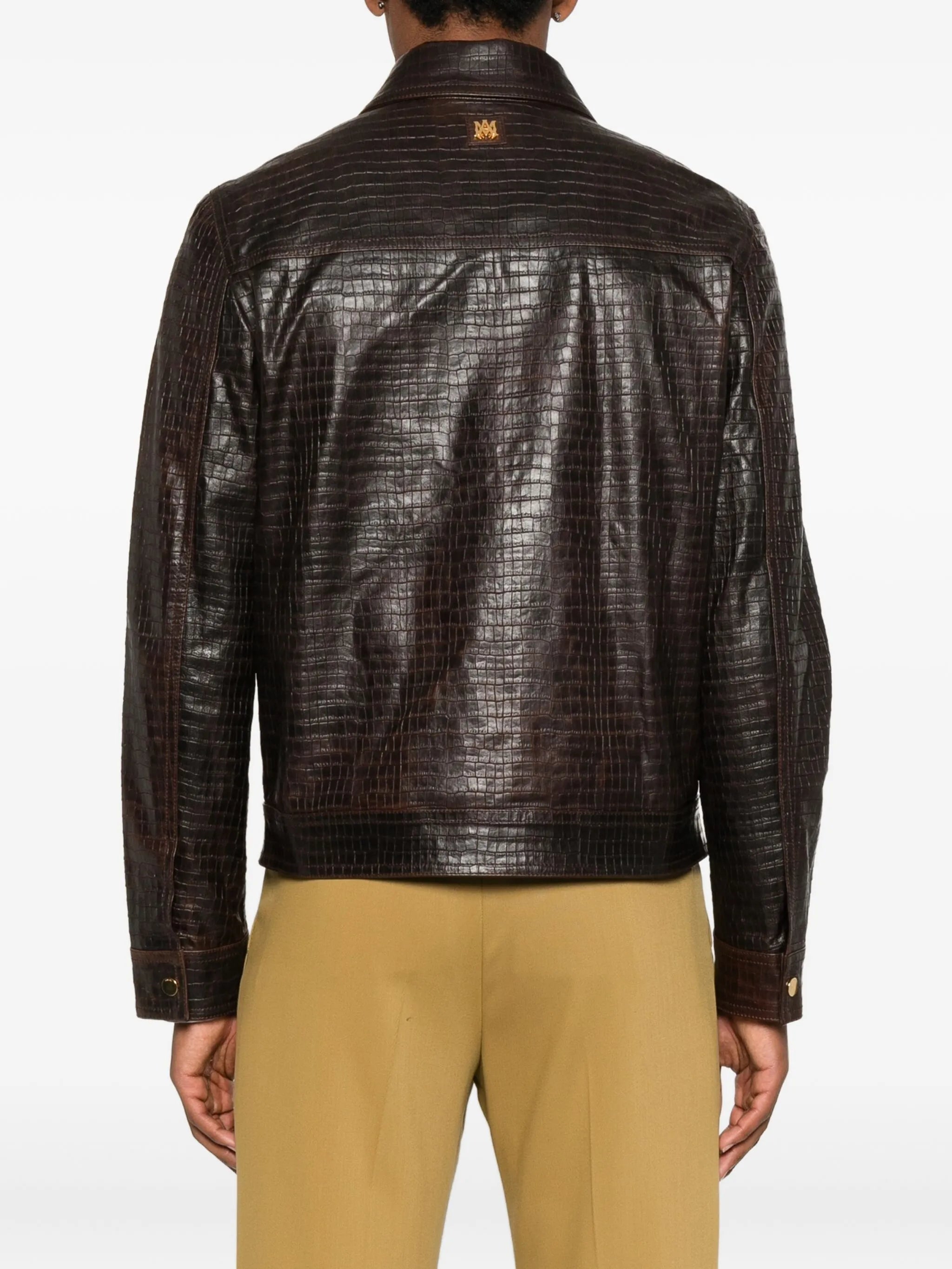 embossed-leather zip-front jacket