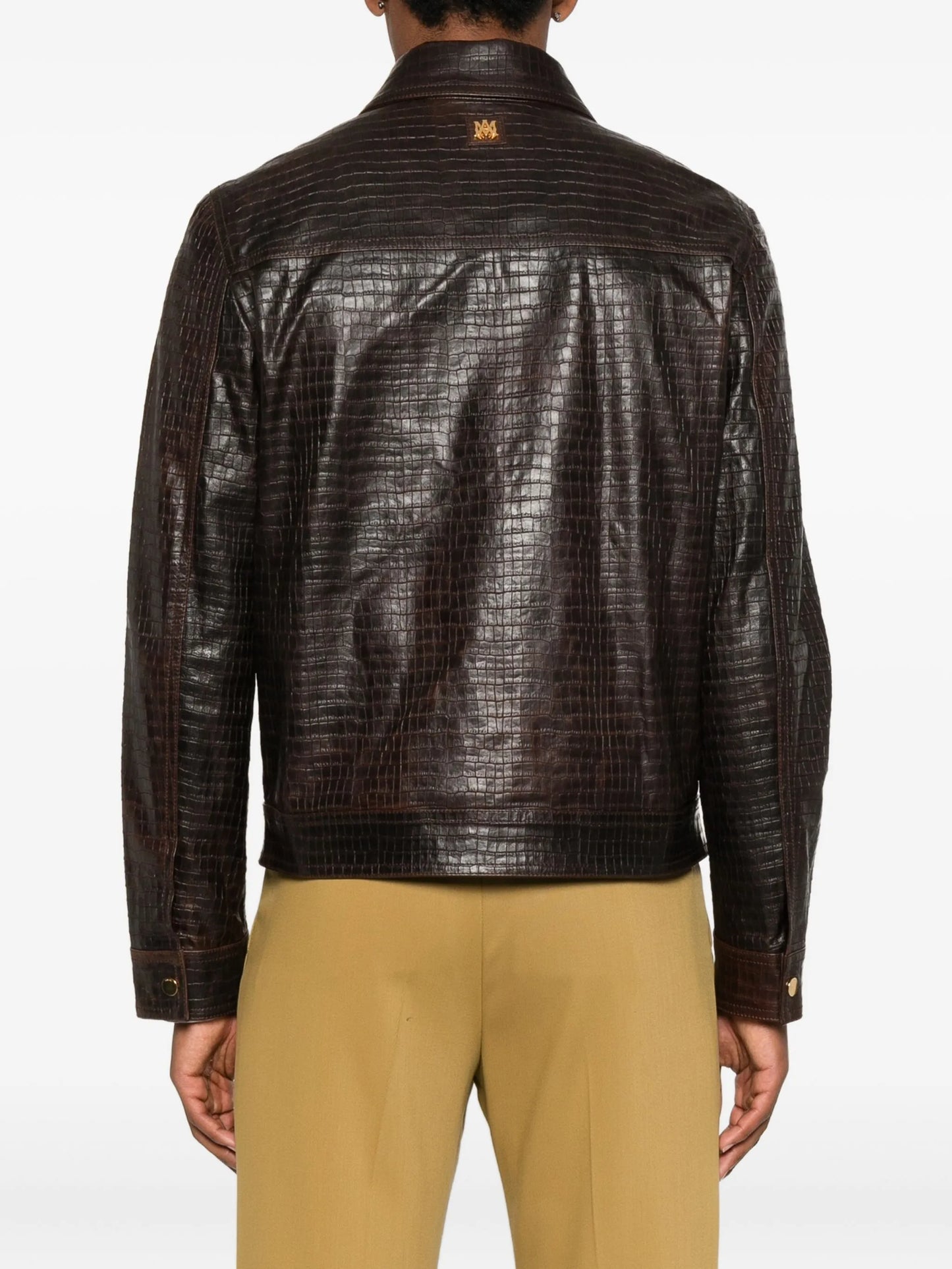 embossed-leather zip-front jacket