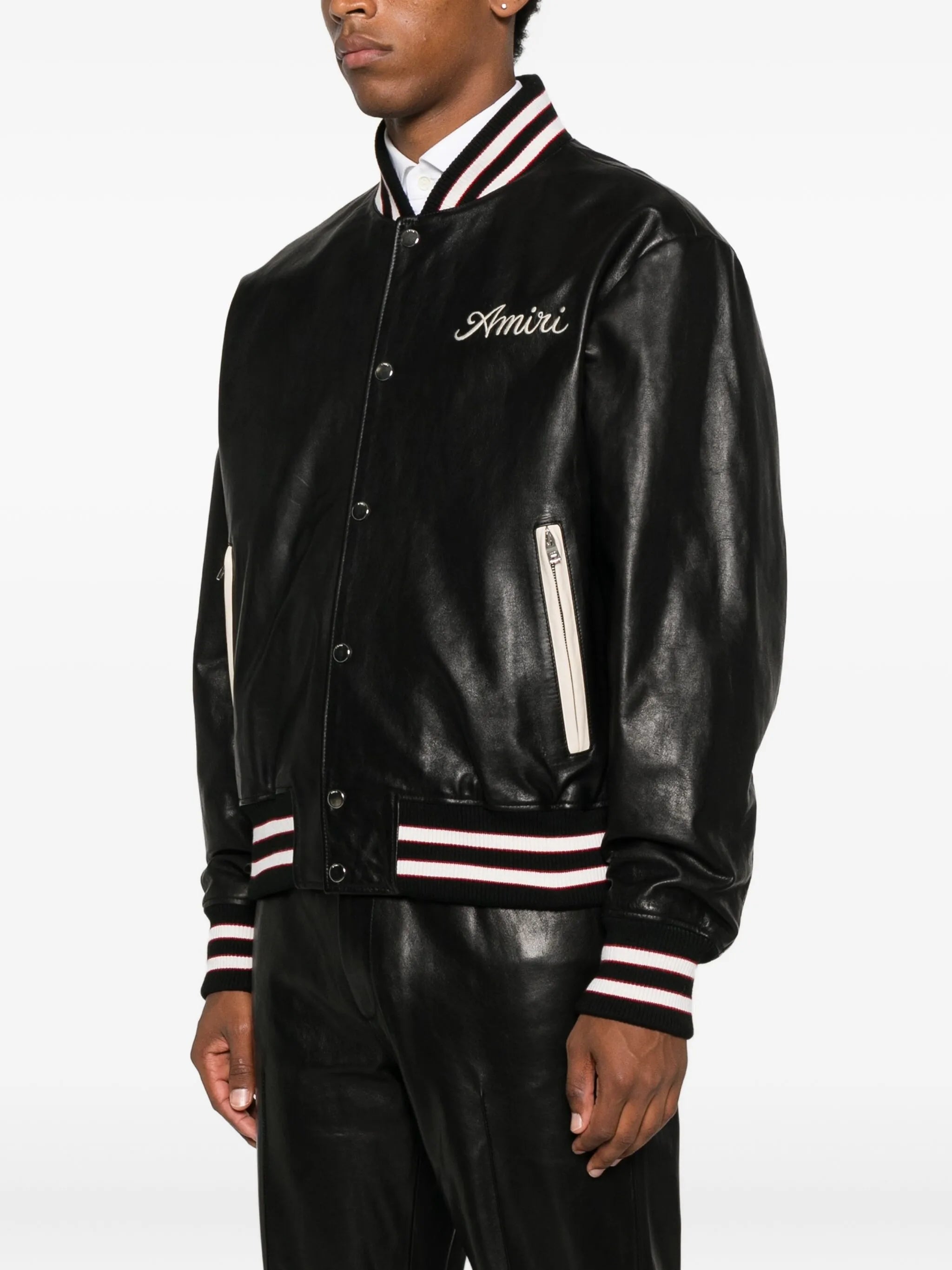 embroidered leather varsity jacket