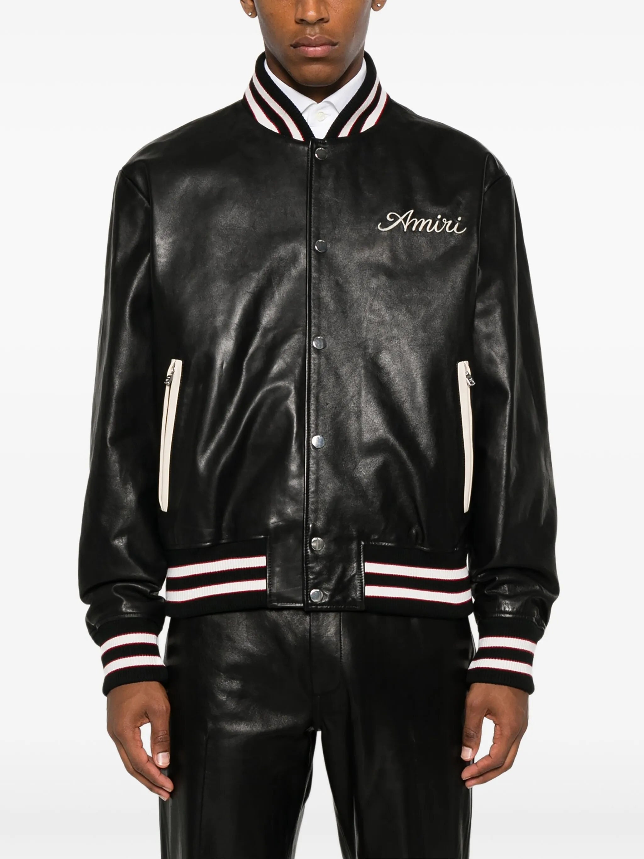 embroidered leather varsity jacket