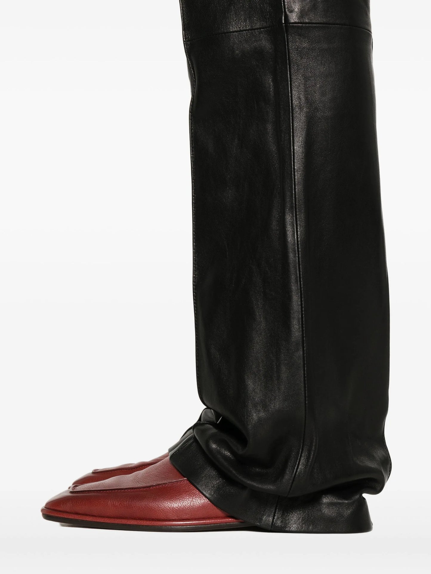 leather bootcut trousers