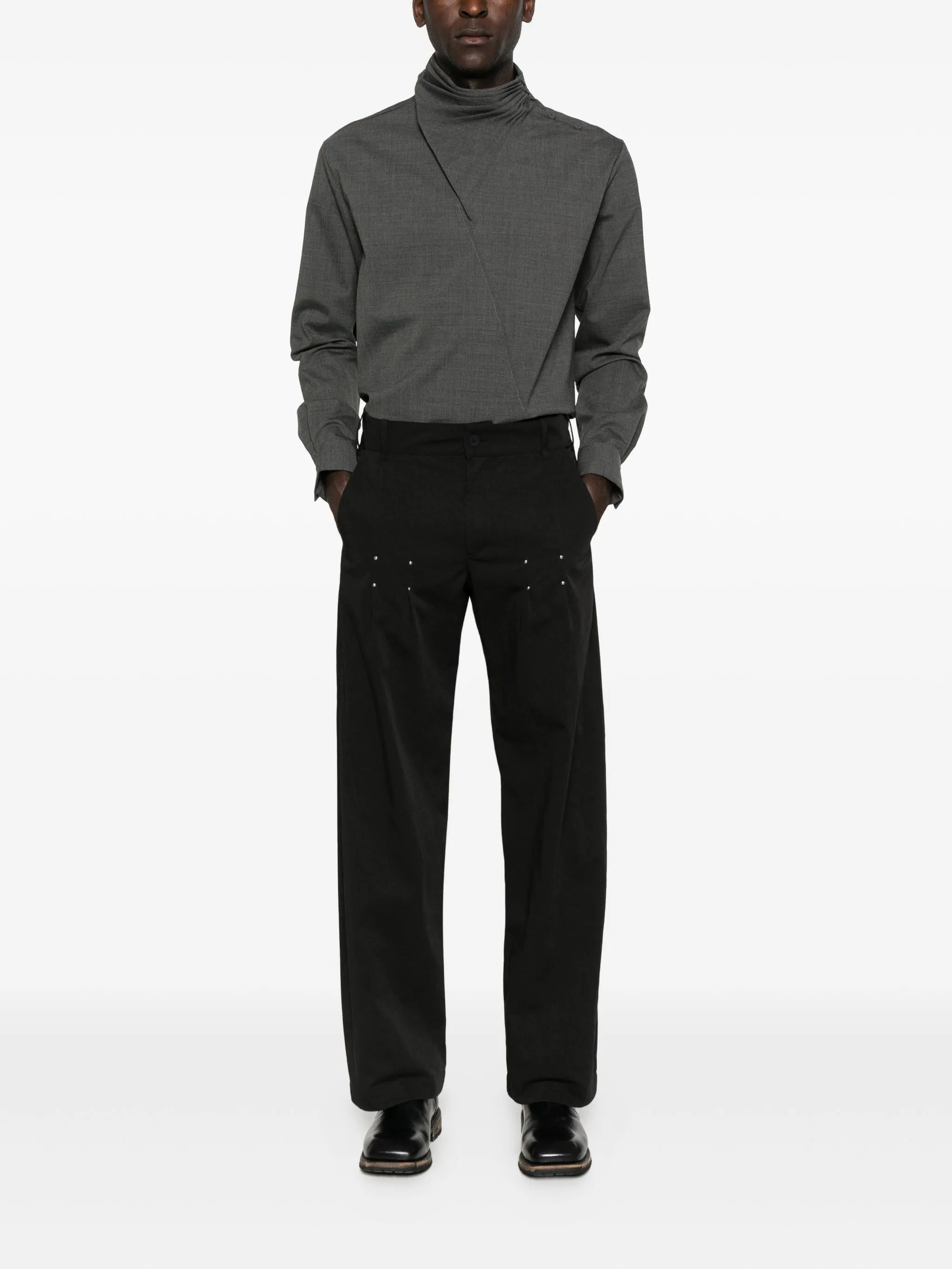 high-neck gathered-detail shirt