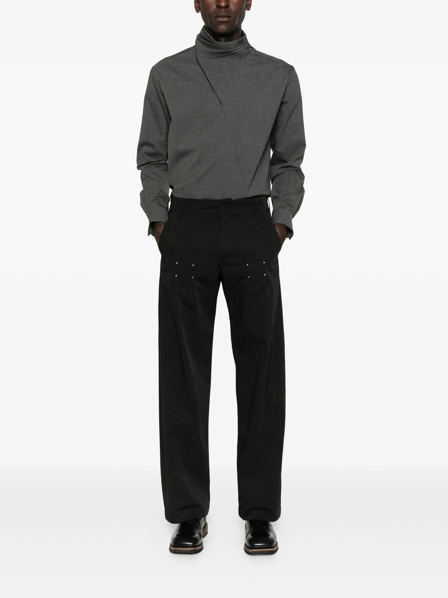 high-neck gathered-detail shirt