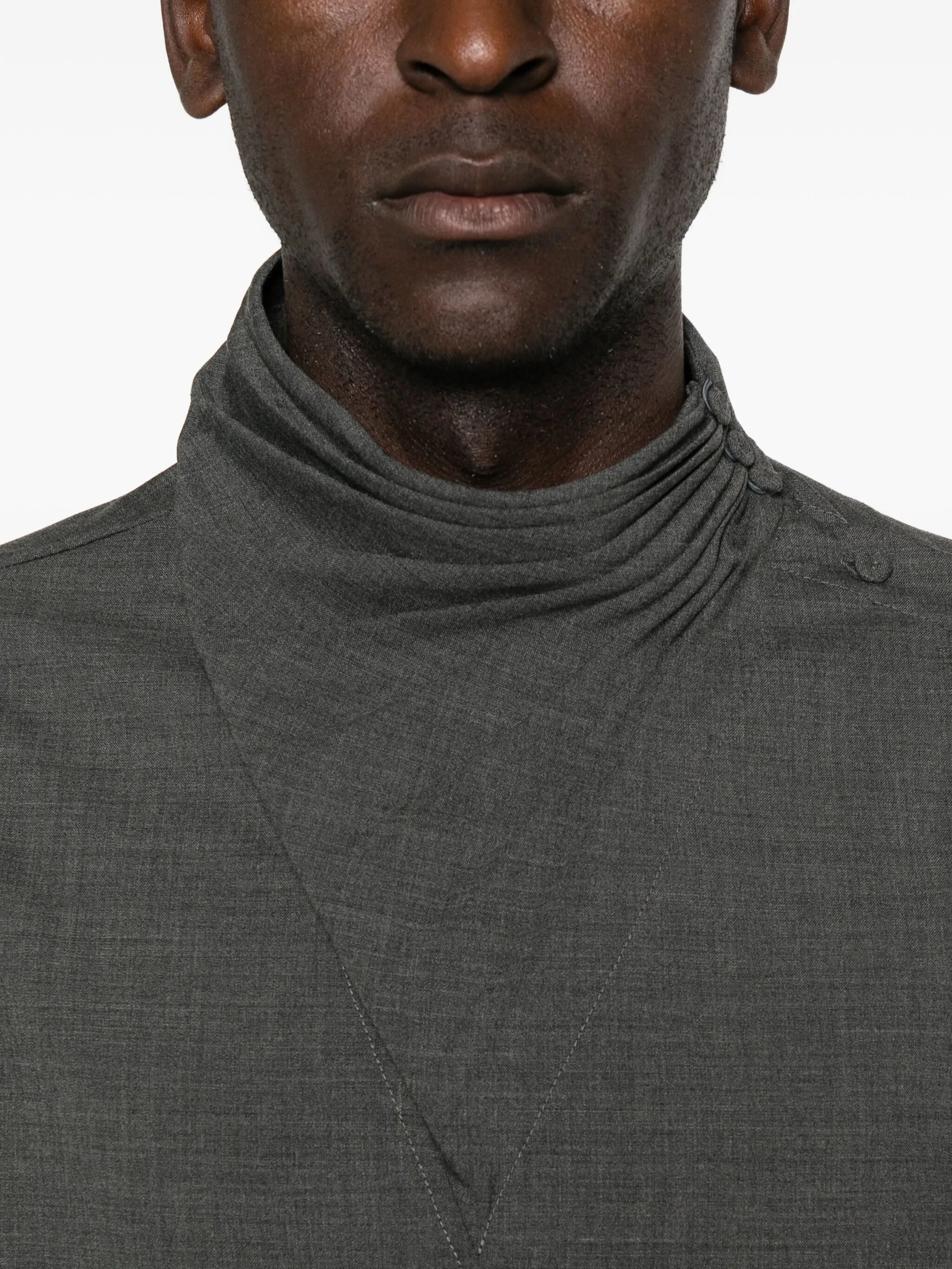 high-neck gathered-detail shirt