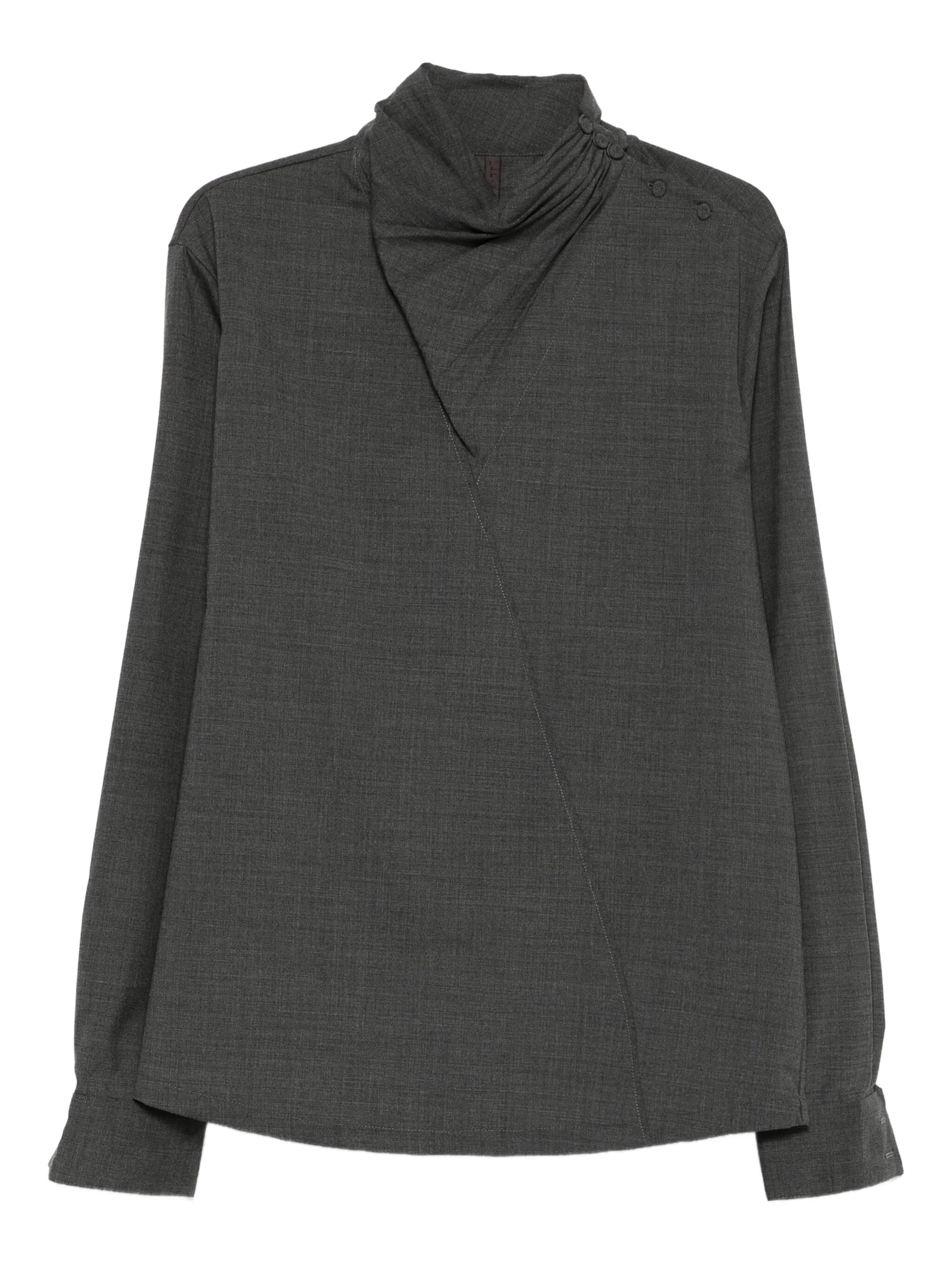 high-neck gathered-detail shirt