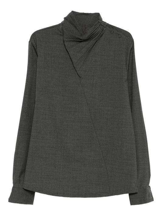 high-neck gathered-detail shirt