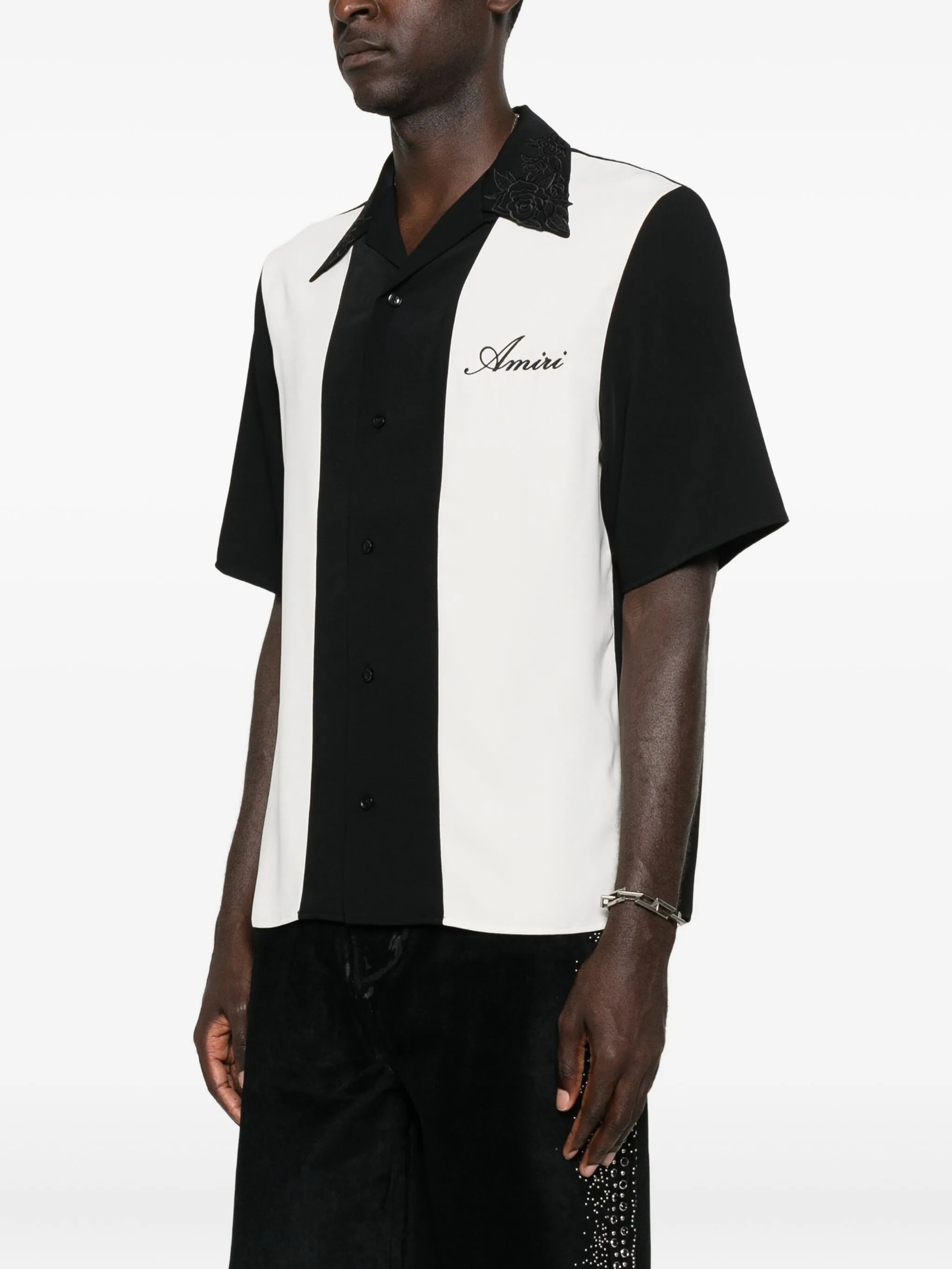 floral-collar panelled shirt