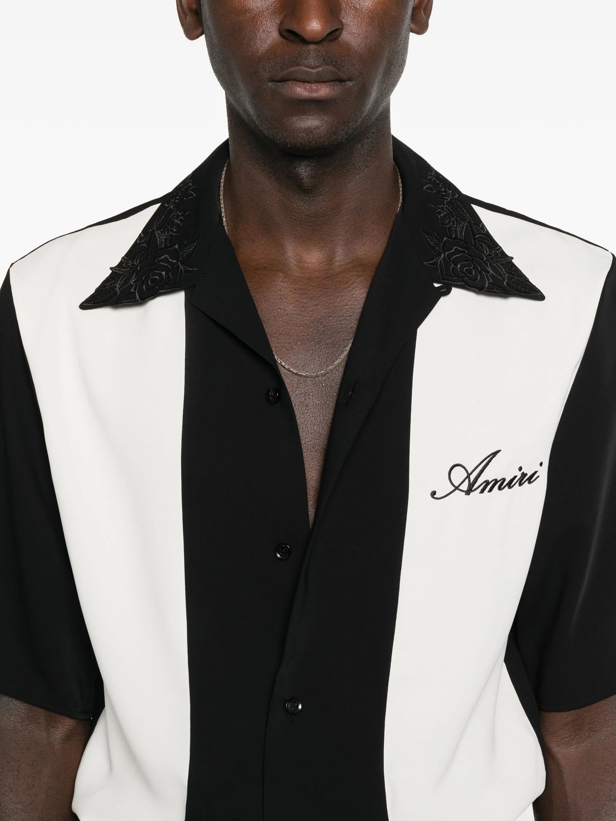 floral-collar panelled shirt