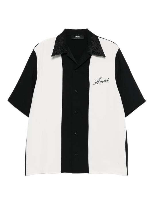 floral-collar panelled shirt