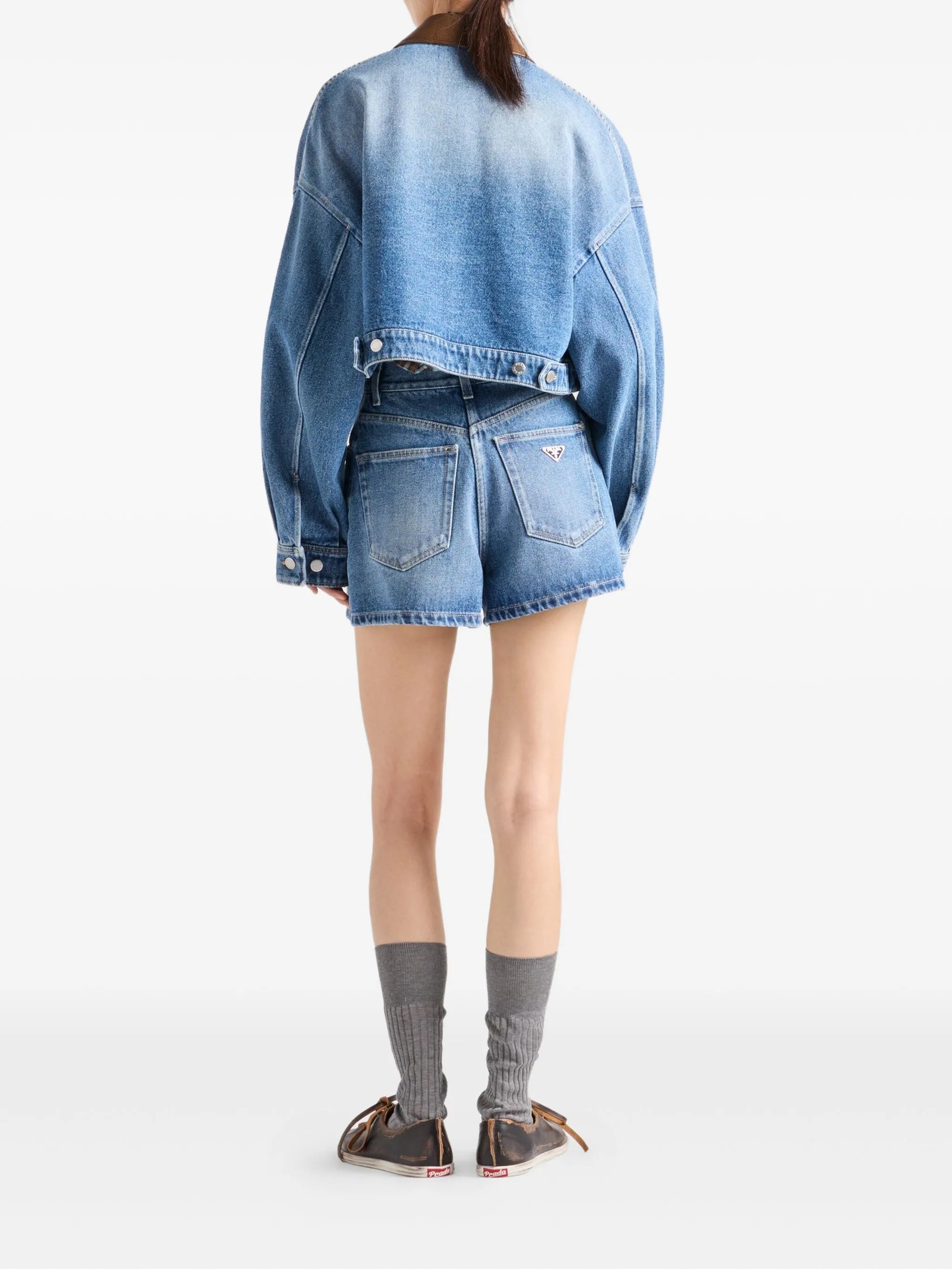 high-rise patch-pocket denim shorts