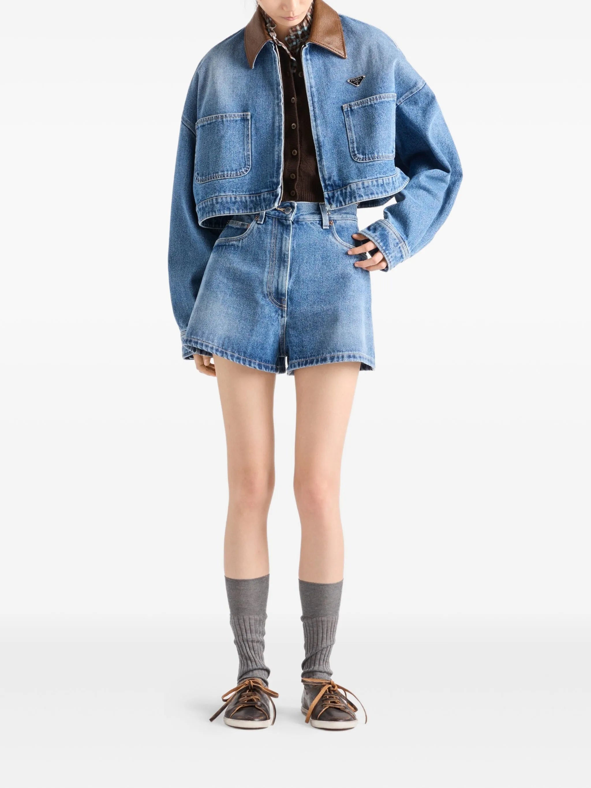 high-rise patch-pocket denim shorts