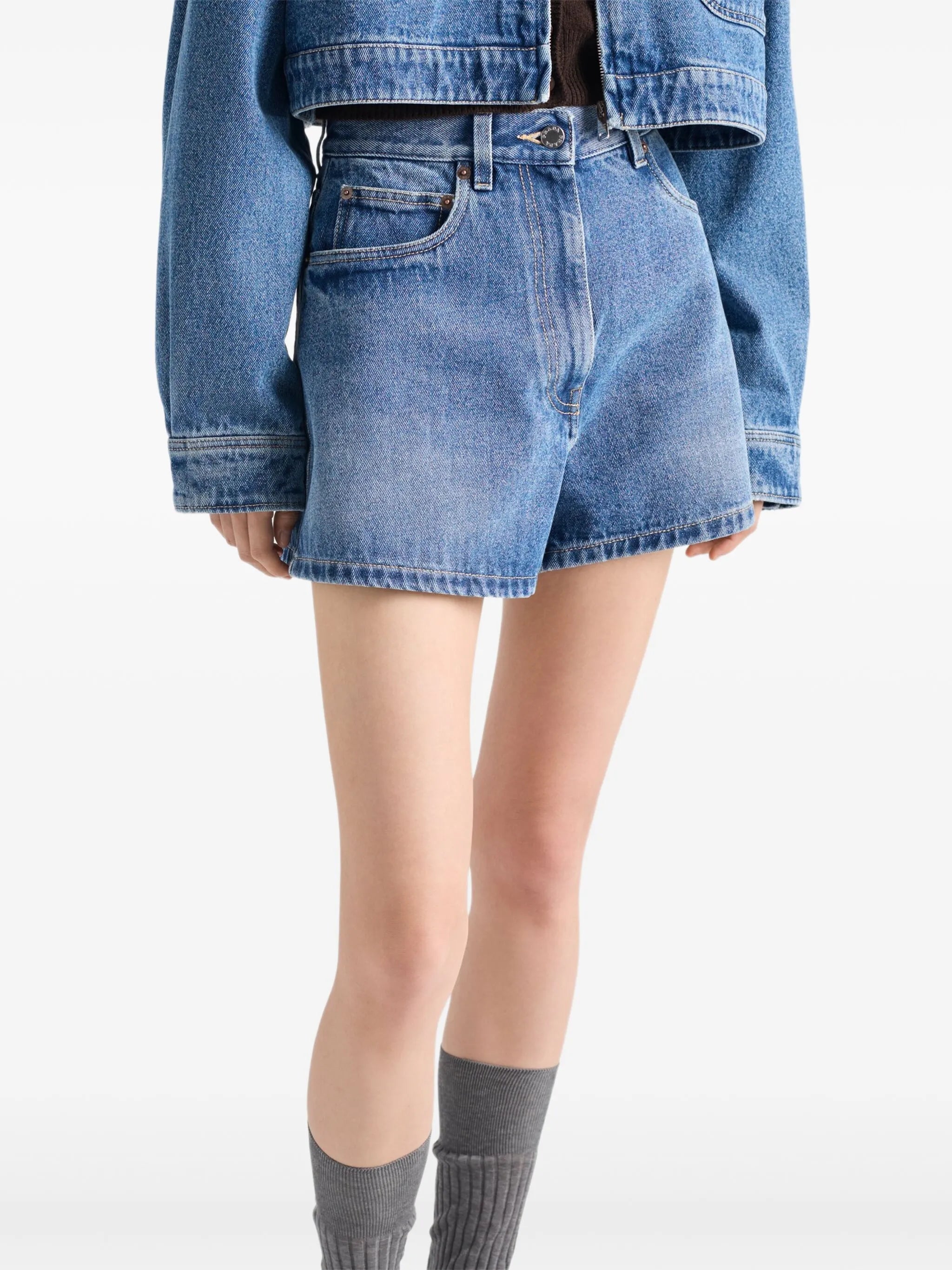 high-rise patch-pocket denim shorts