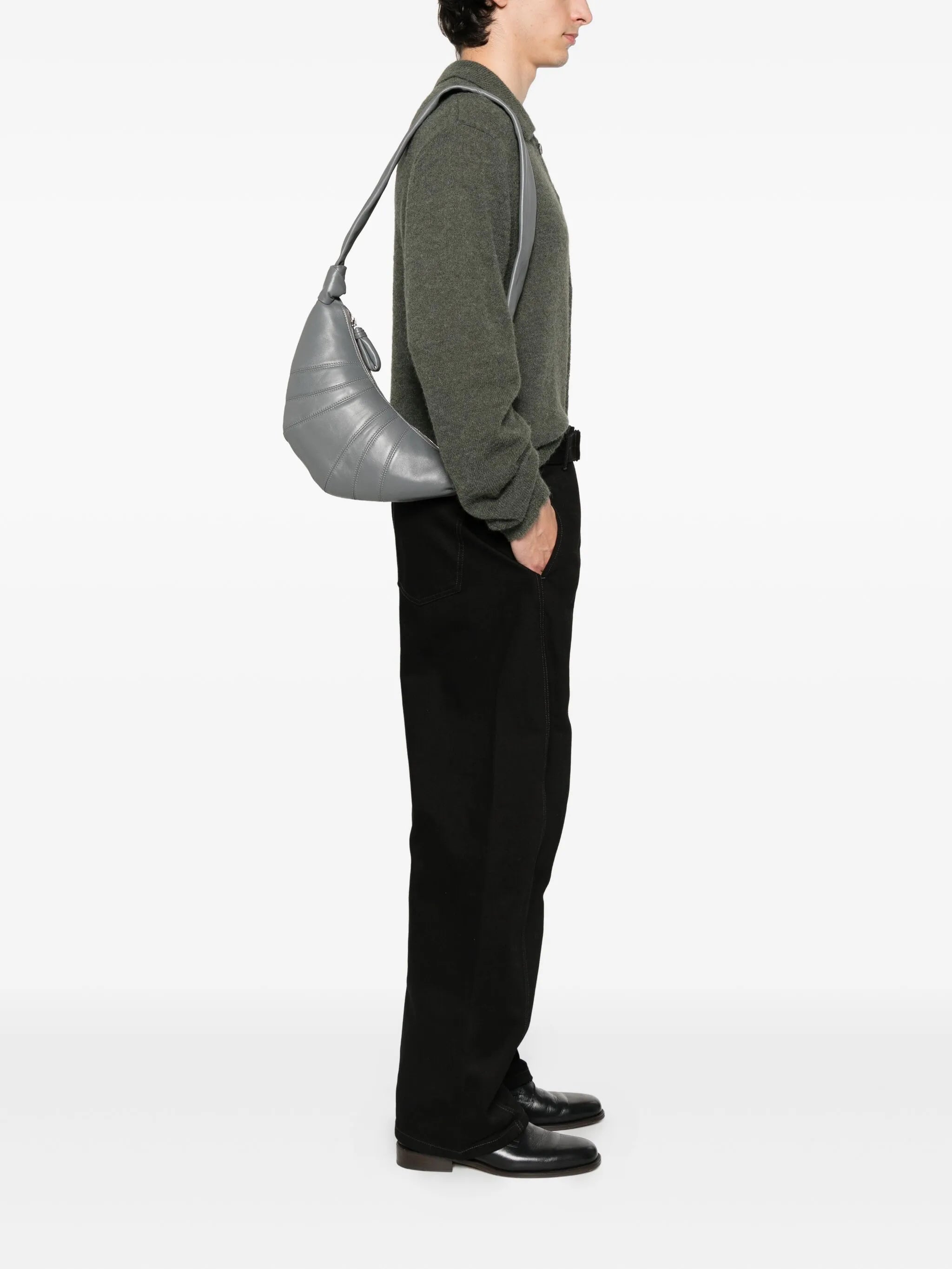 Croissant knotted lambskin shoulder bag