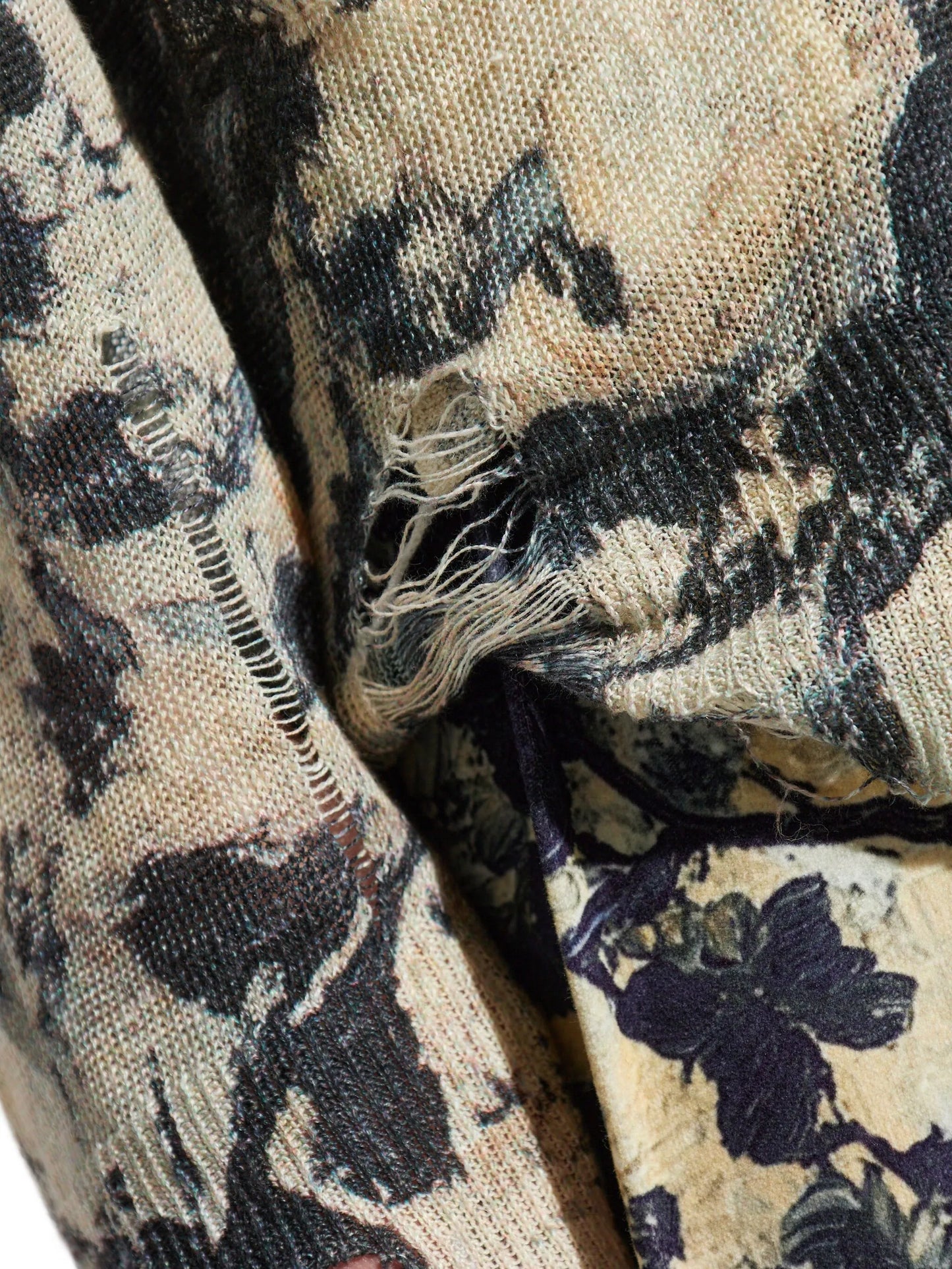 floral-print frayed cardigan