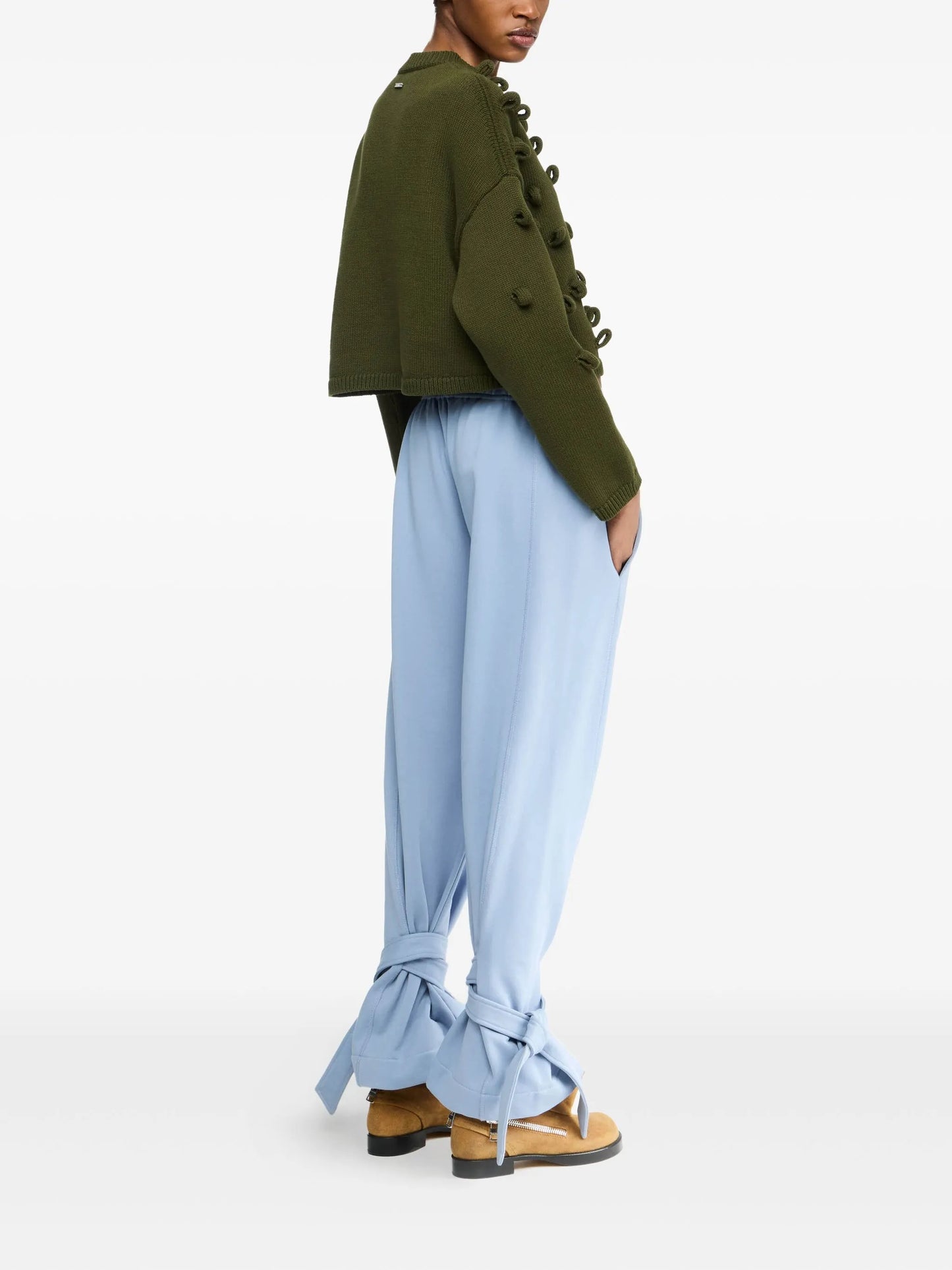 tie-fastening cotton trousers