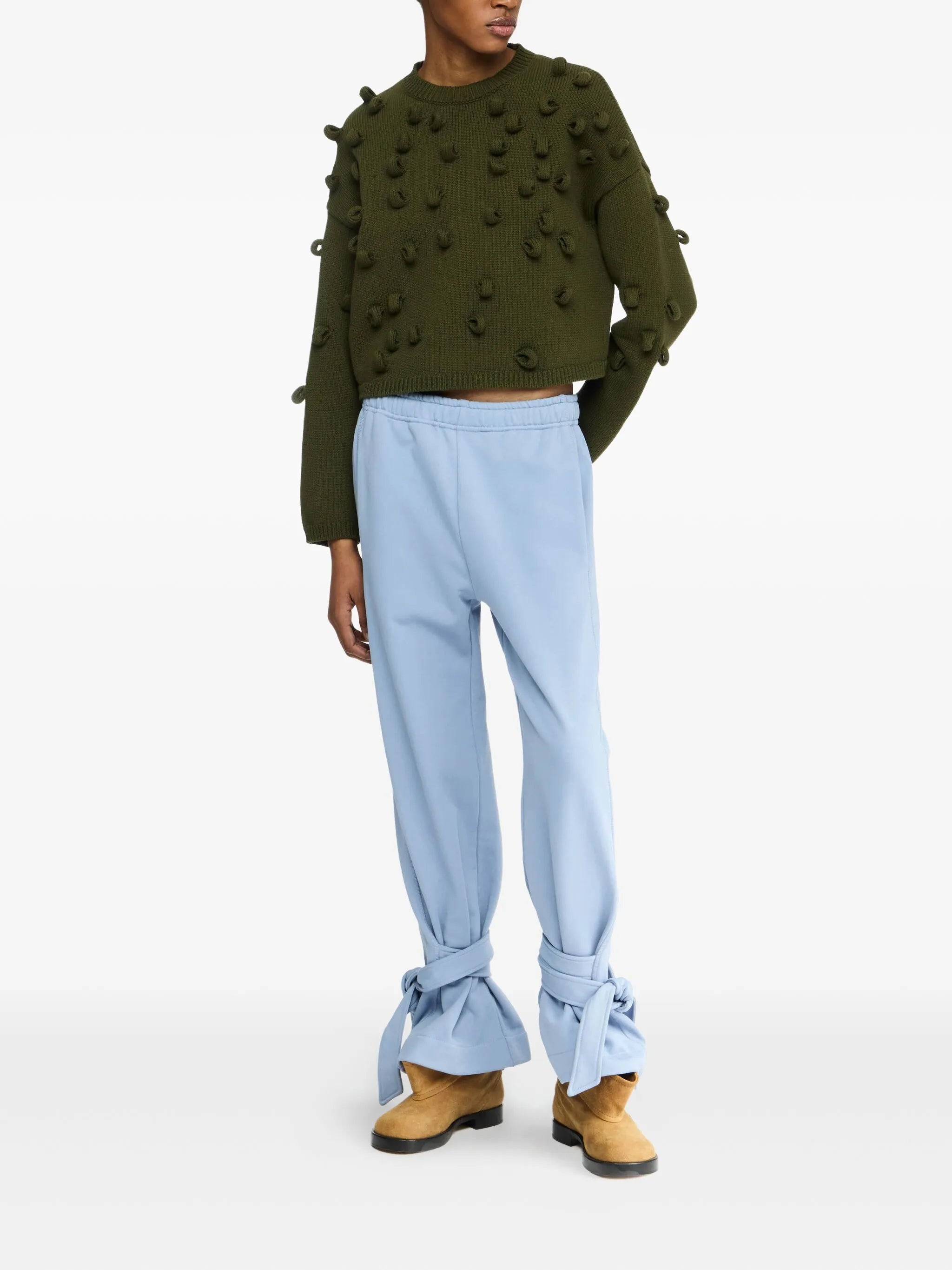 tie-fastening cotton trousers