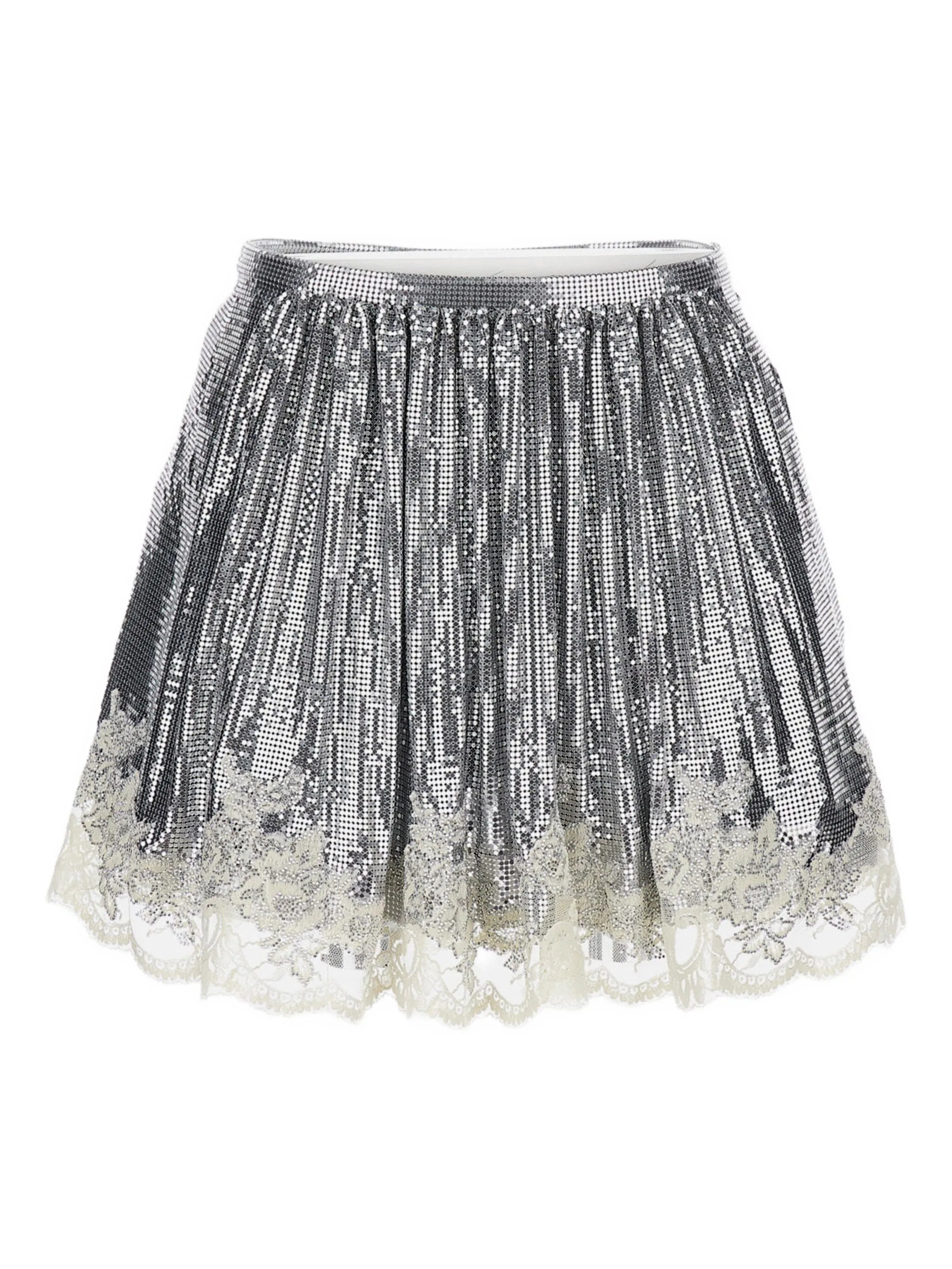 metallic lace-trimmed skirt