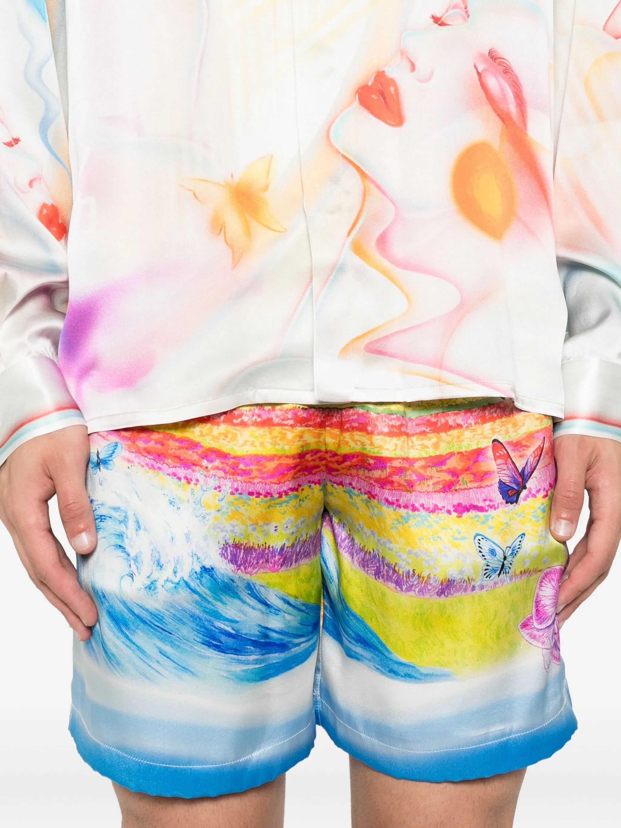 landscape-wave print shorts