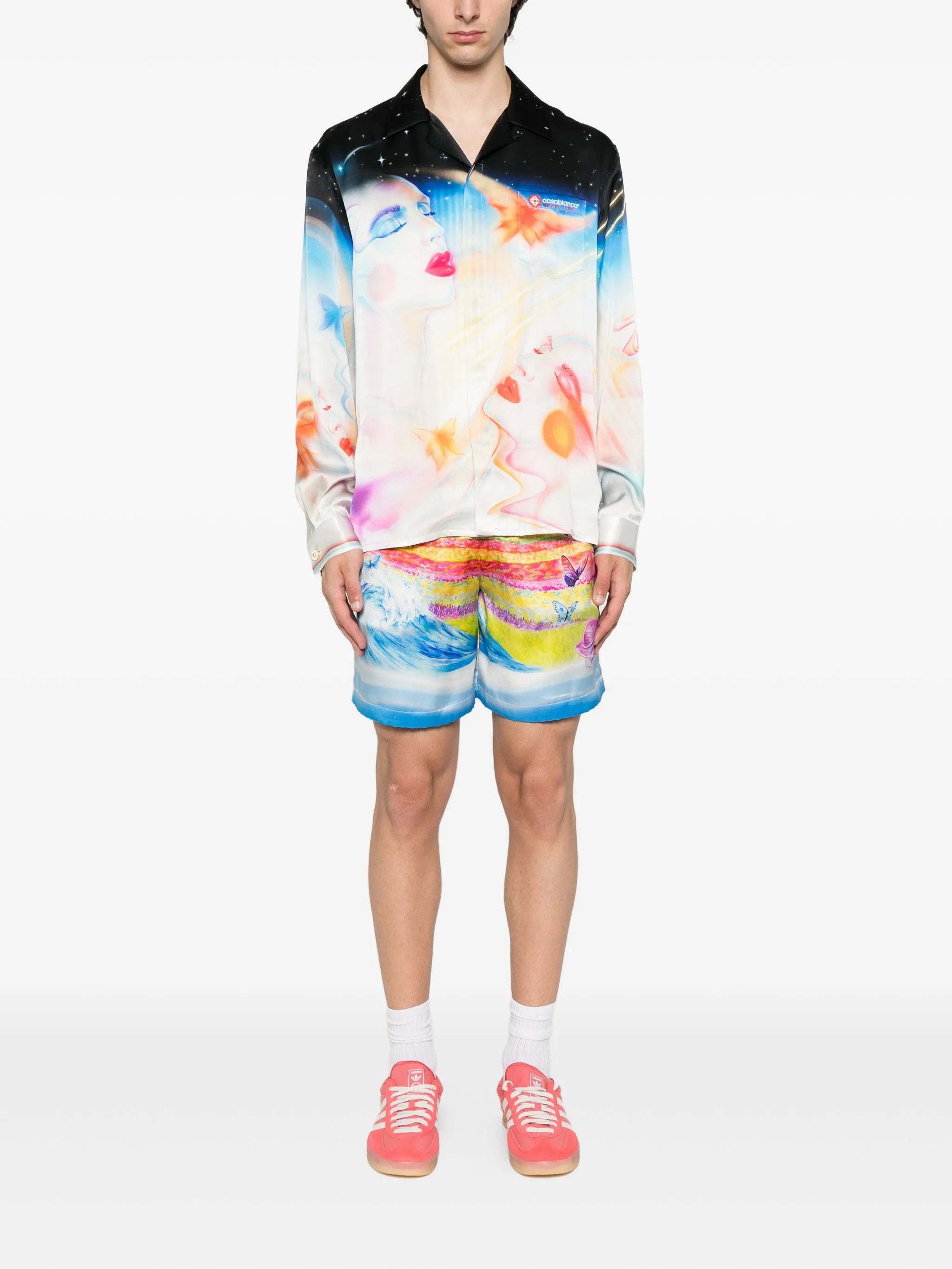 landscape-wave print shorts