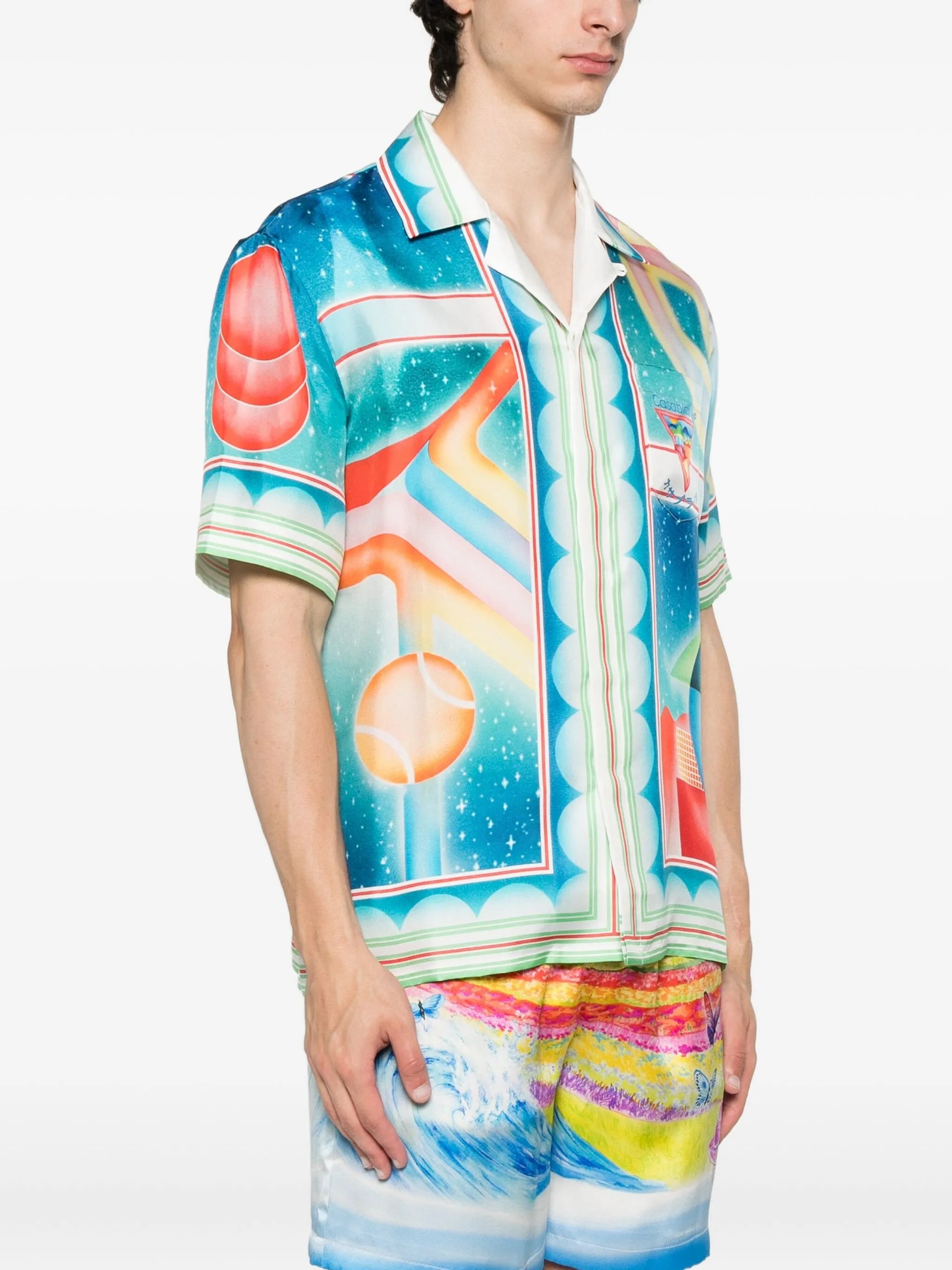 Galaxy Court geometric-print silk shirt
