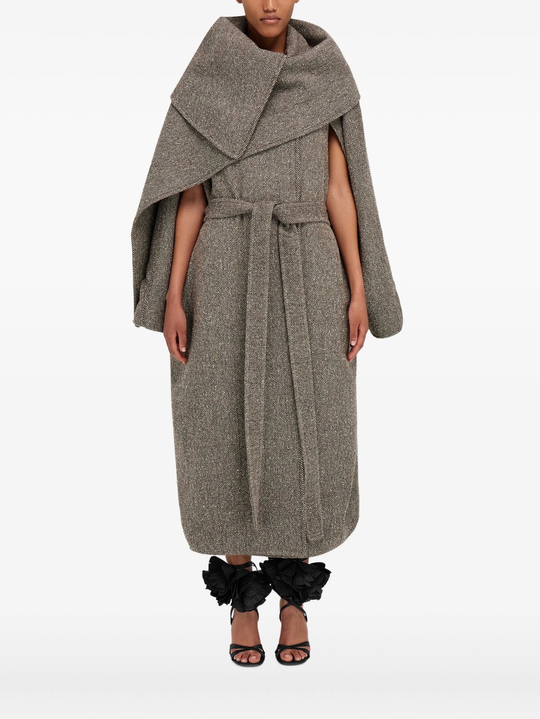 herringbone belted coat
