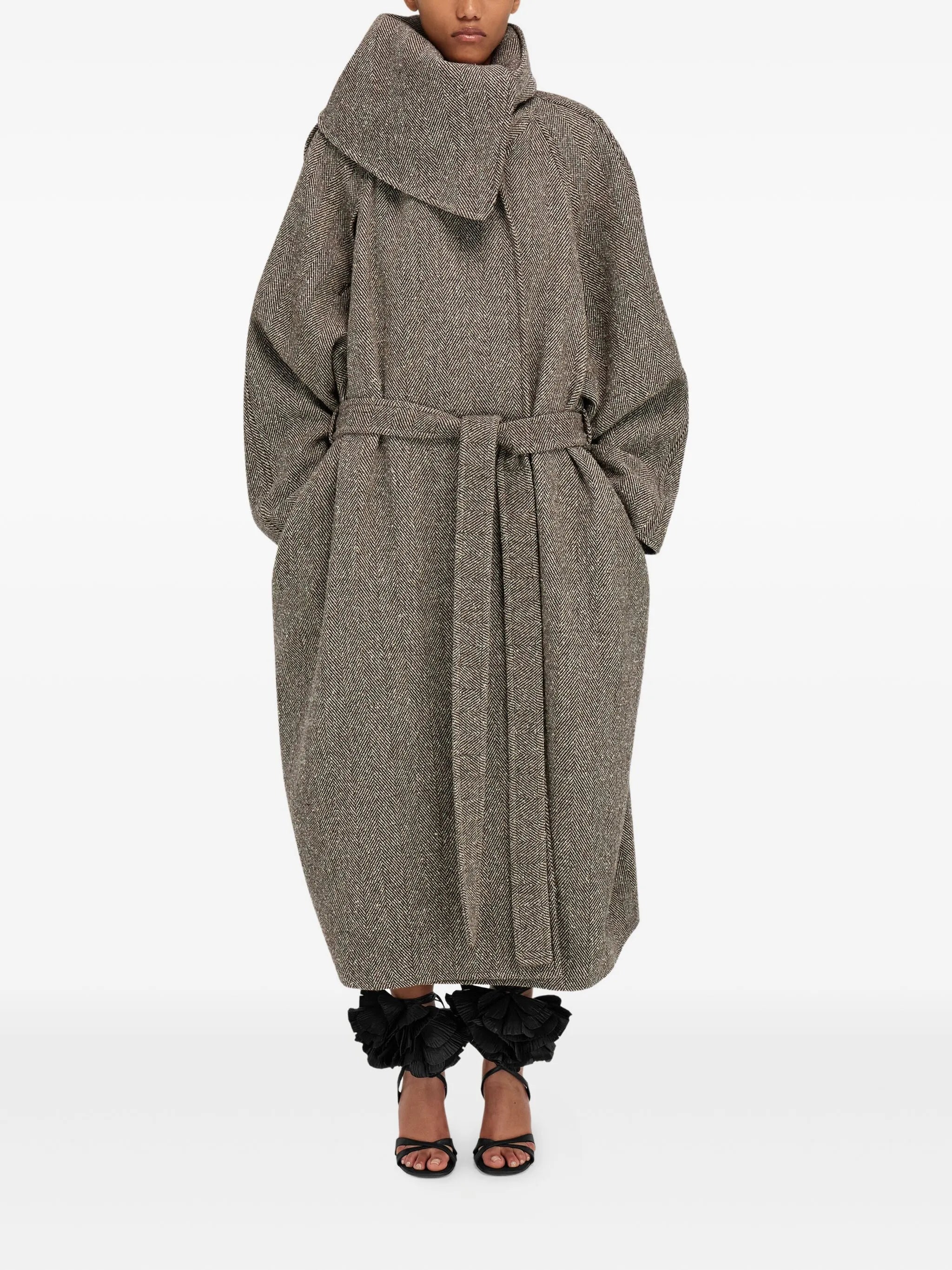 herringbone belted coat