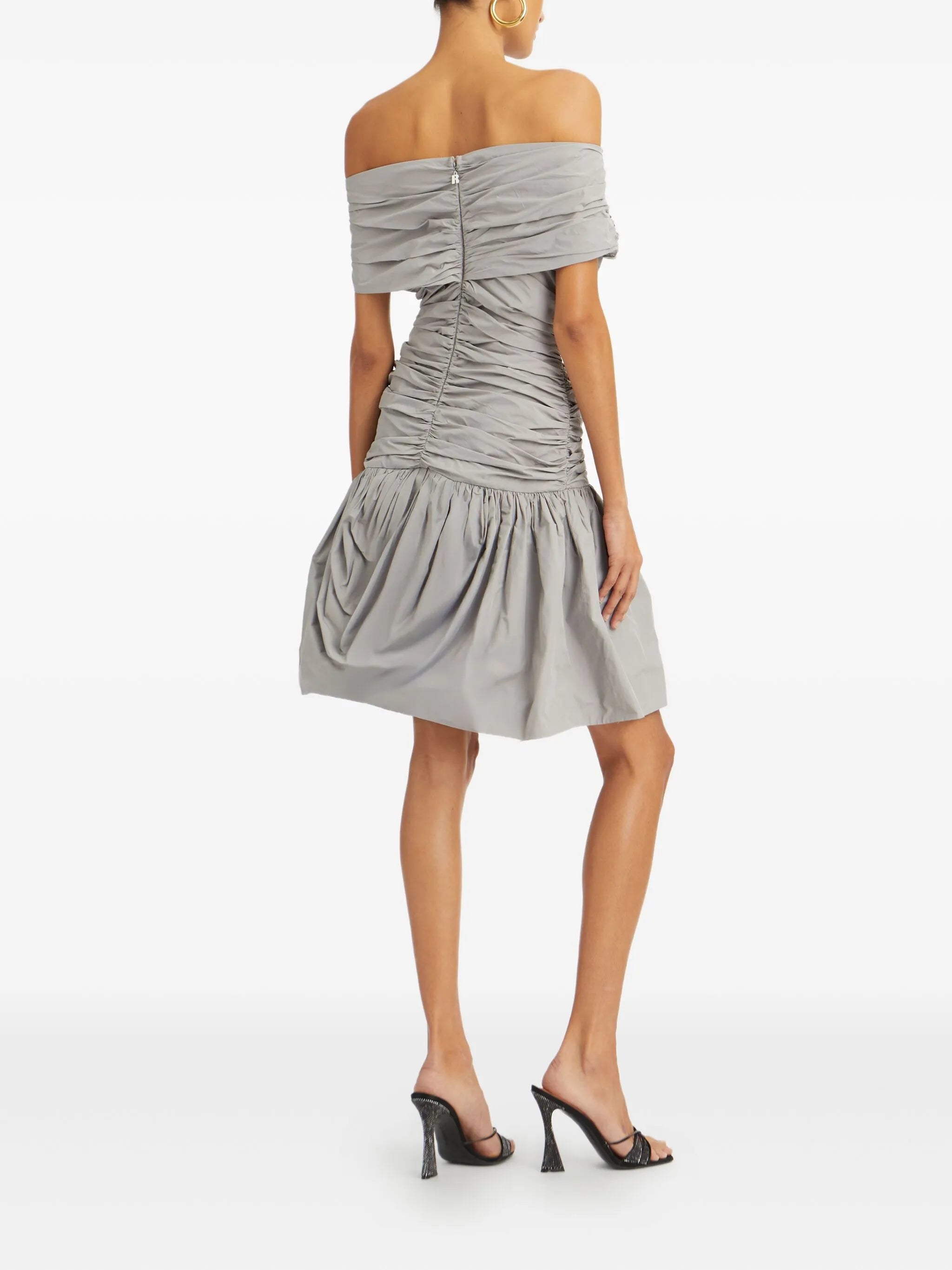 off-shoulder ruched mini dress