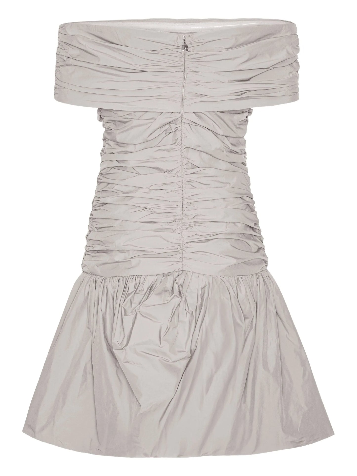 off-the-shoulder ruched mini dress