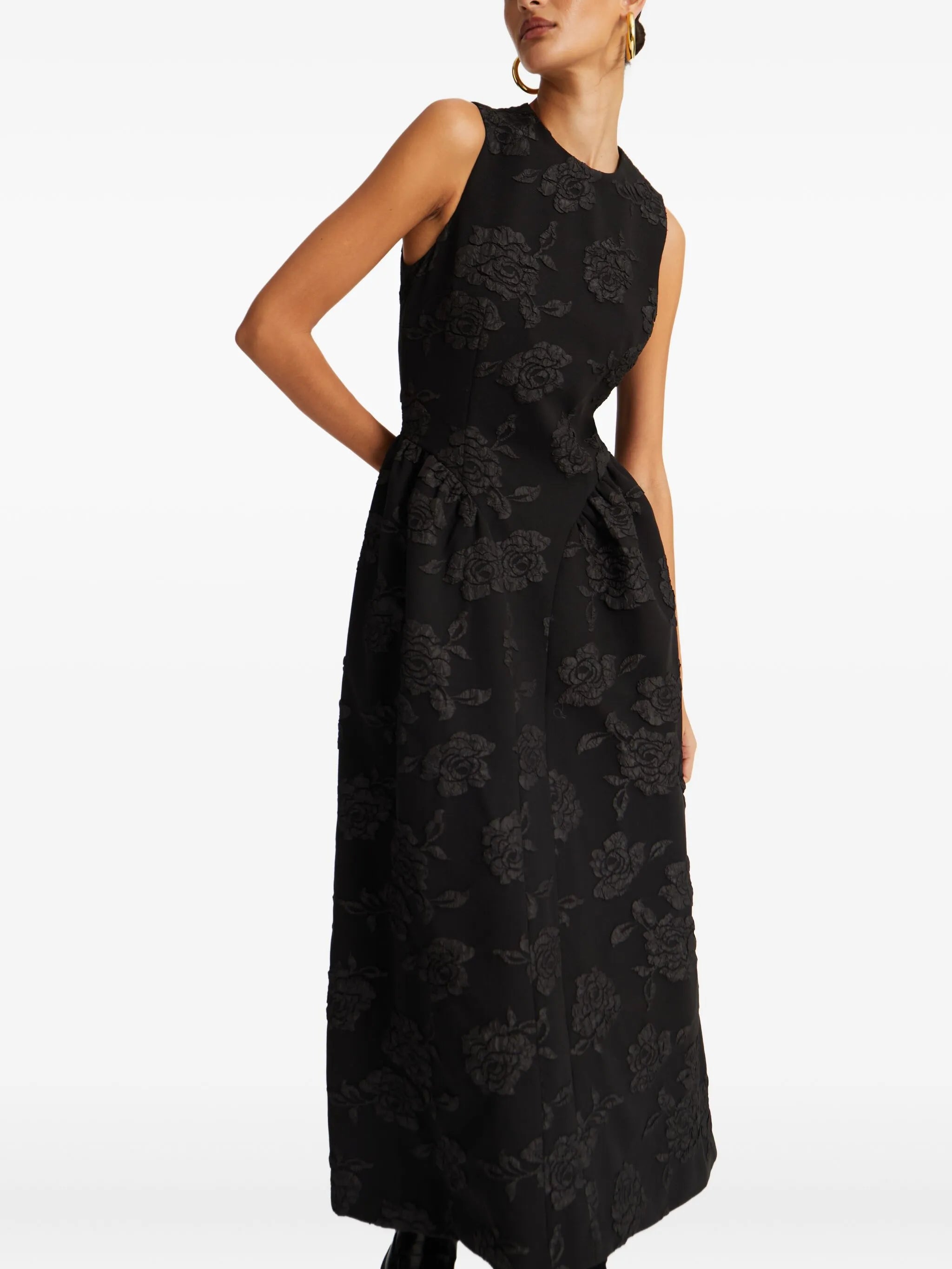 floral-jacquard midi dress
