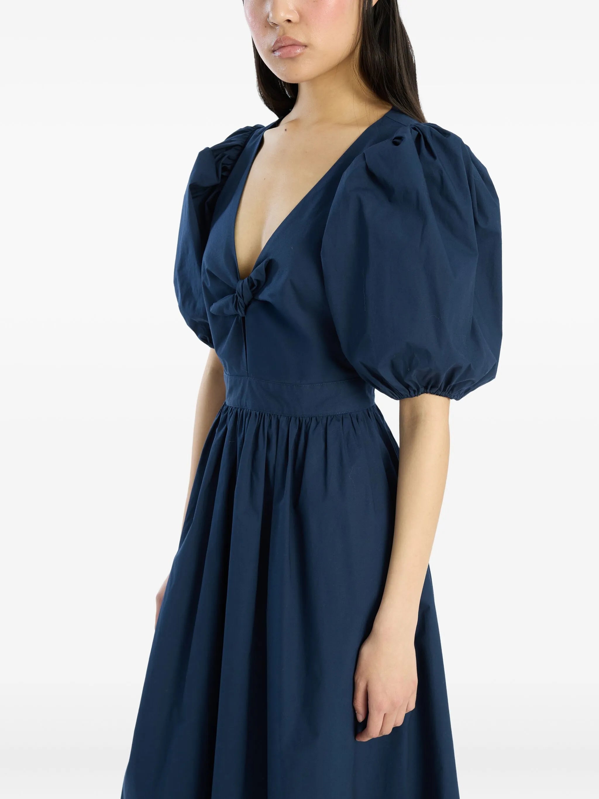 puff-sleeve midi dress