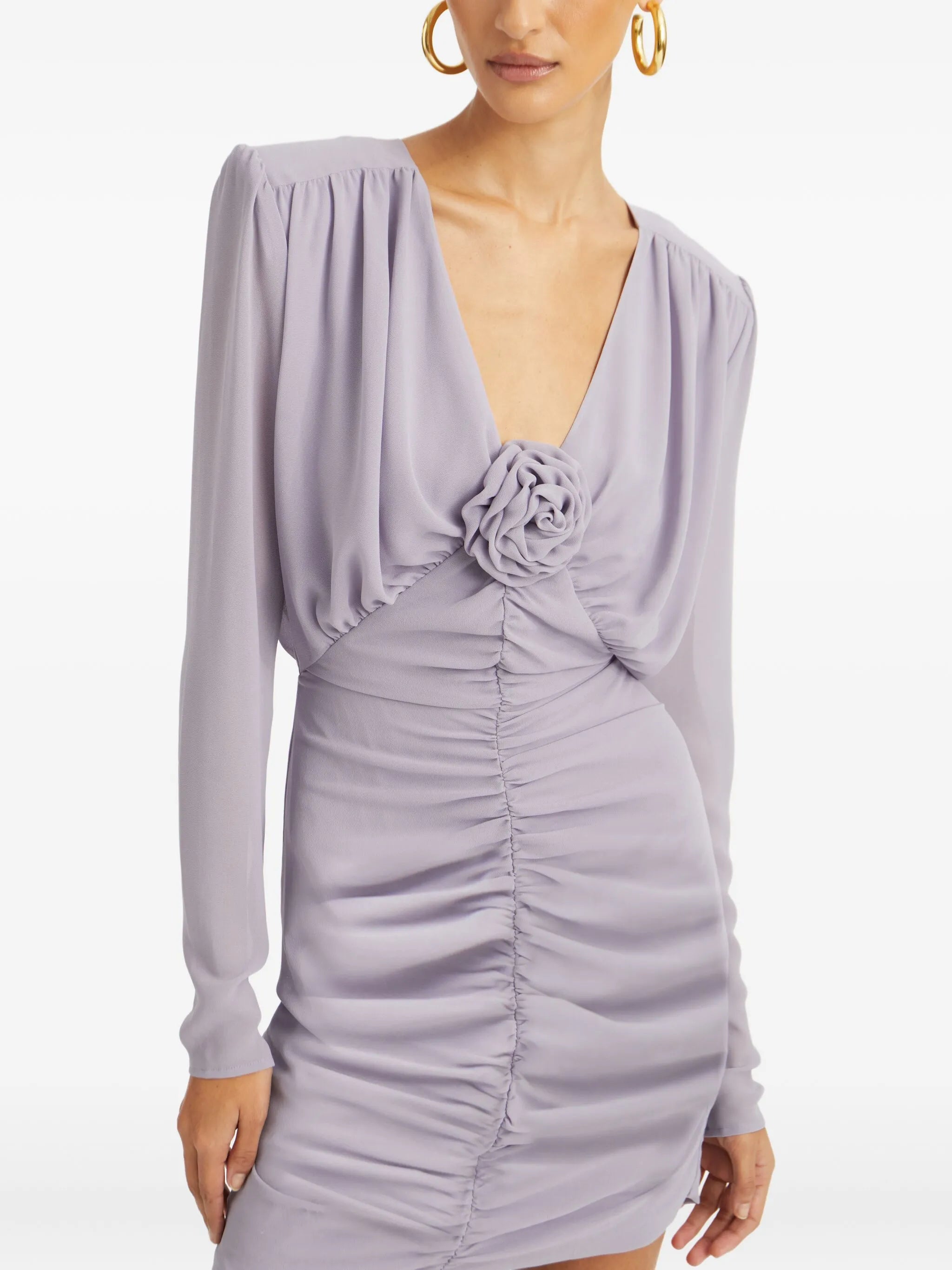 gathered rose-embellished mini dress