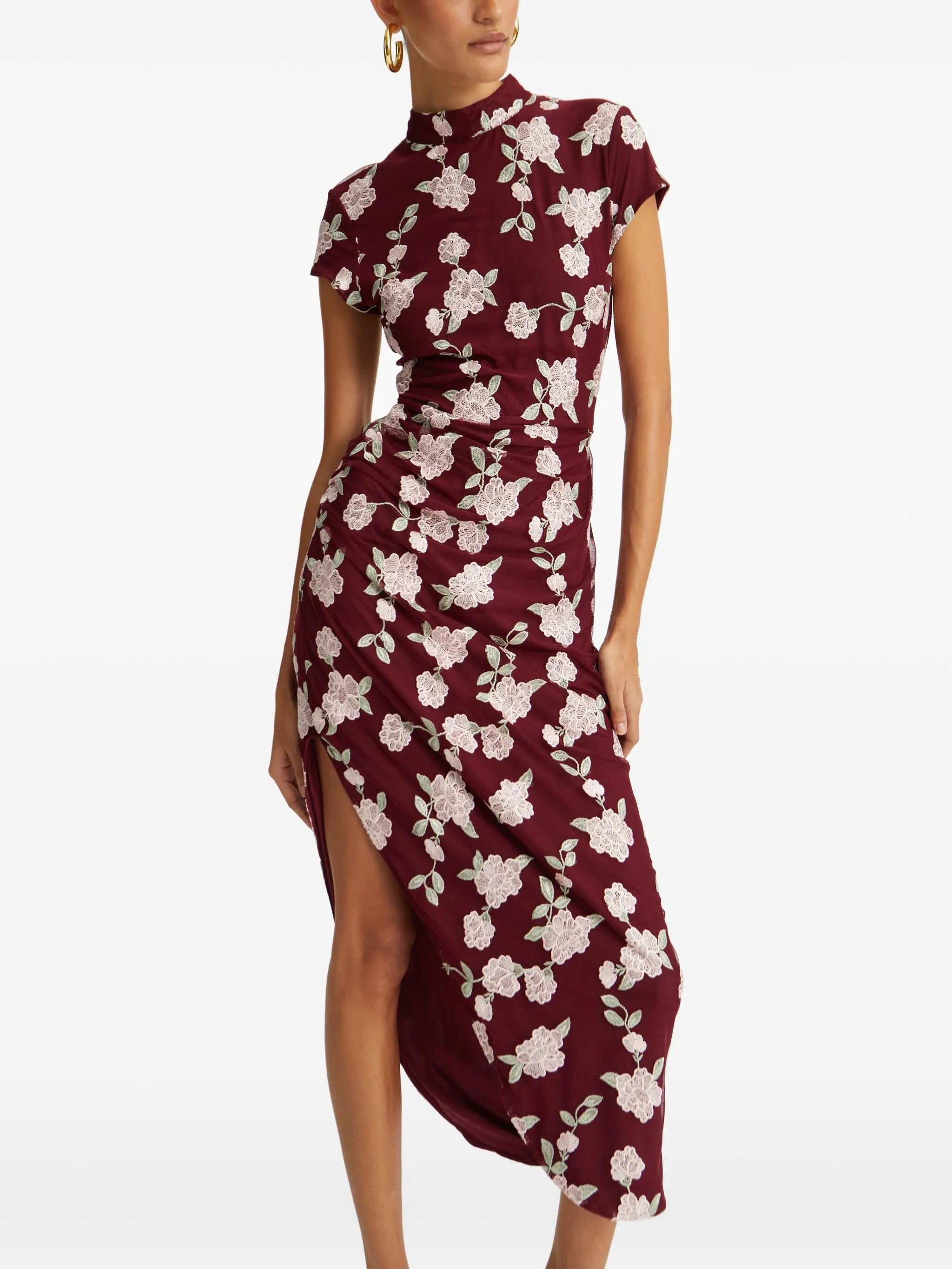 floral-embroidered asymmetric dress