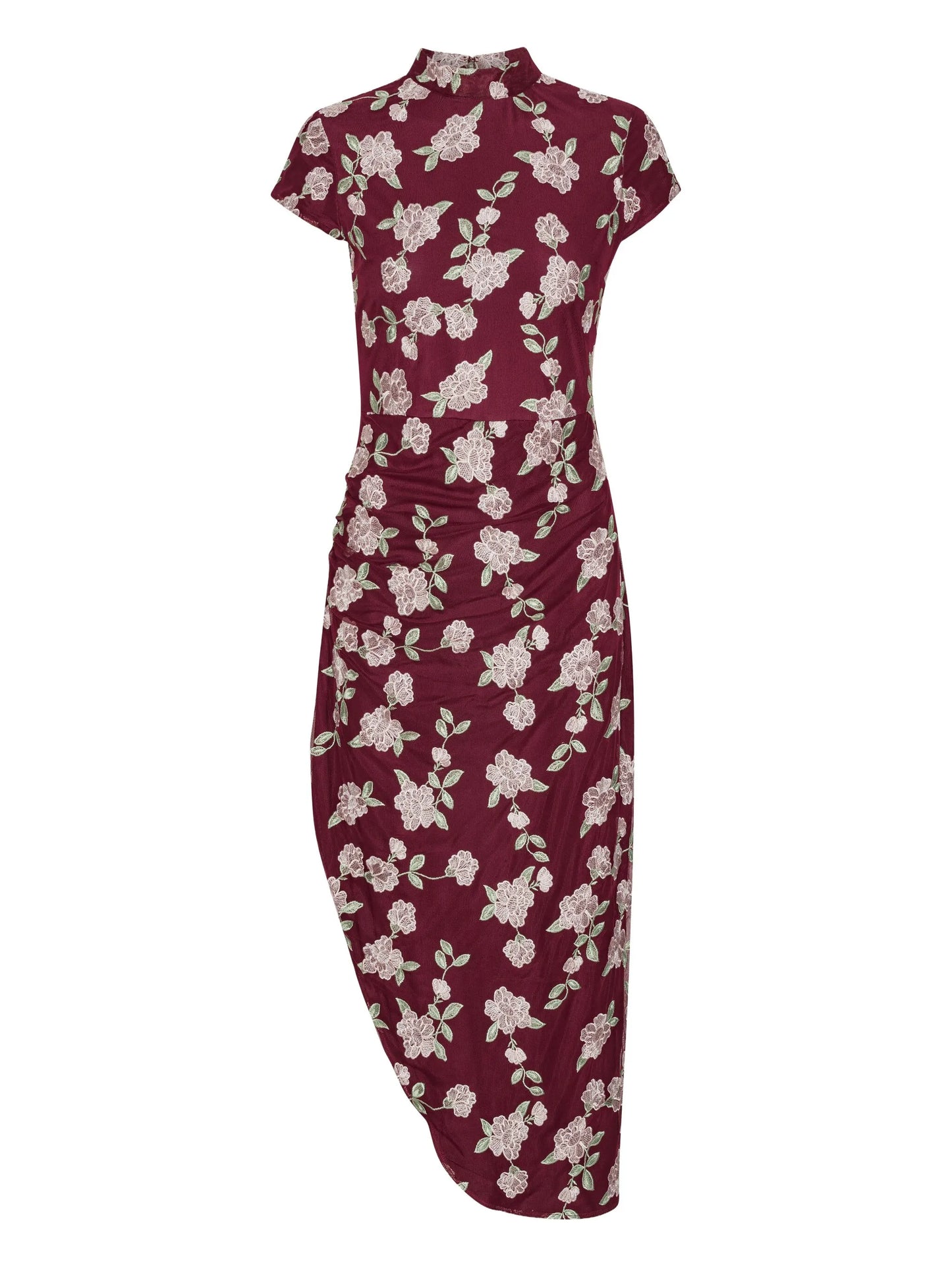 floral-embroidered asymmetric dress