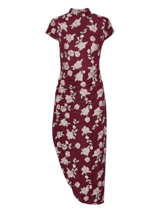 floral-embroidered asymmetric dress