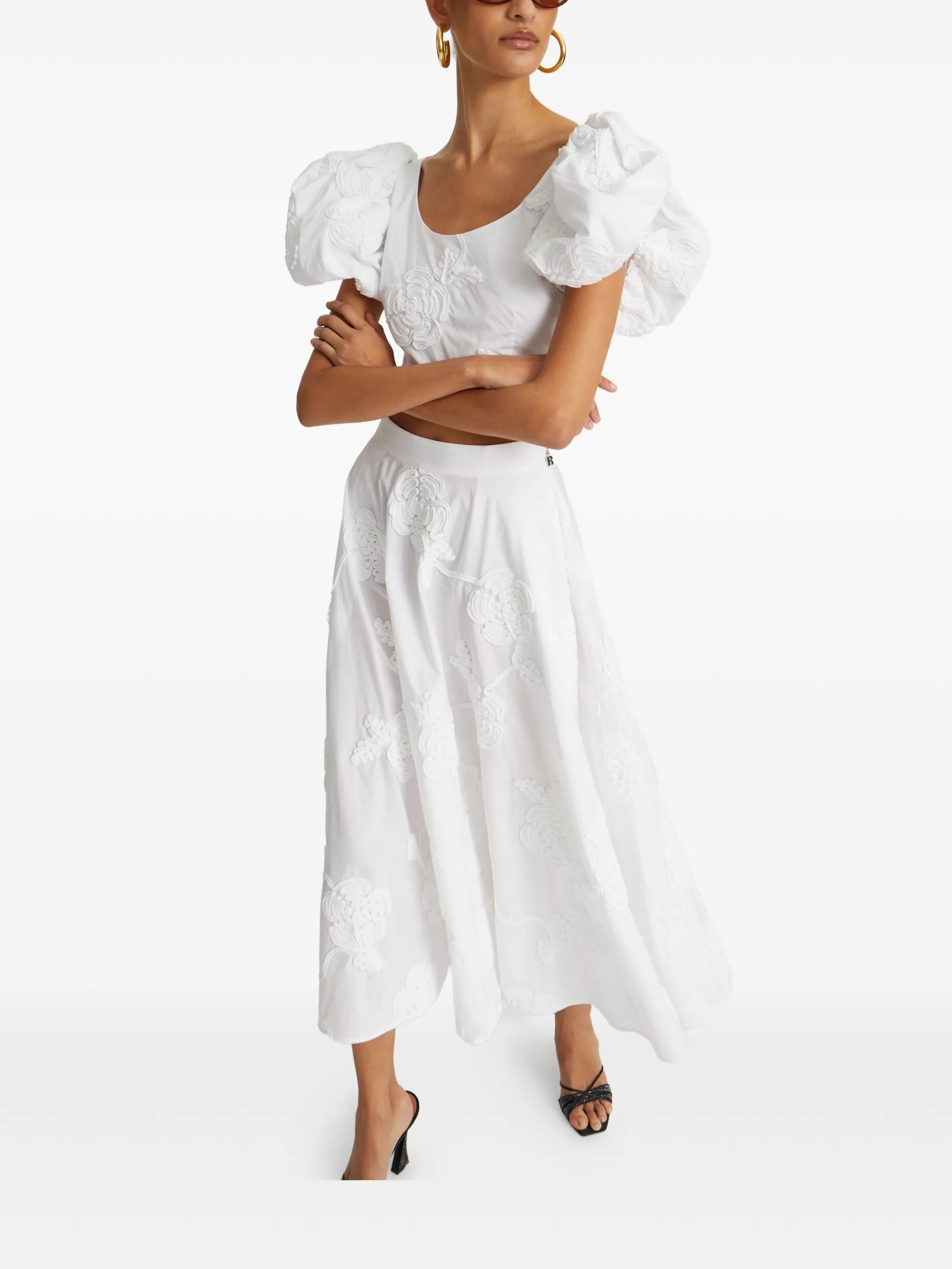 floral-embroidered midi skirt