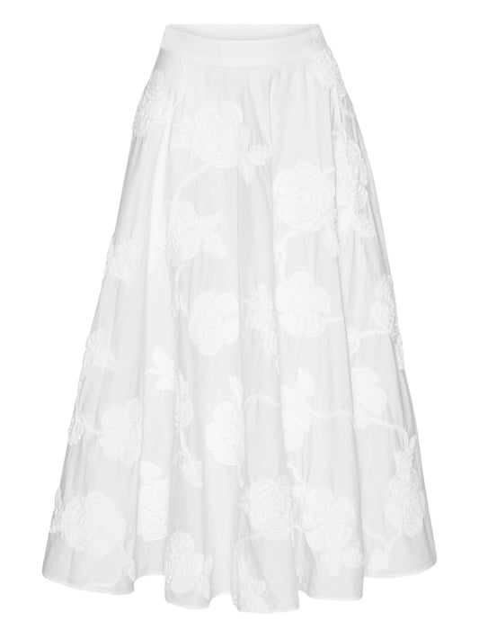floral-embroidered midi skirt