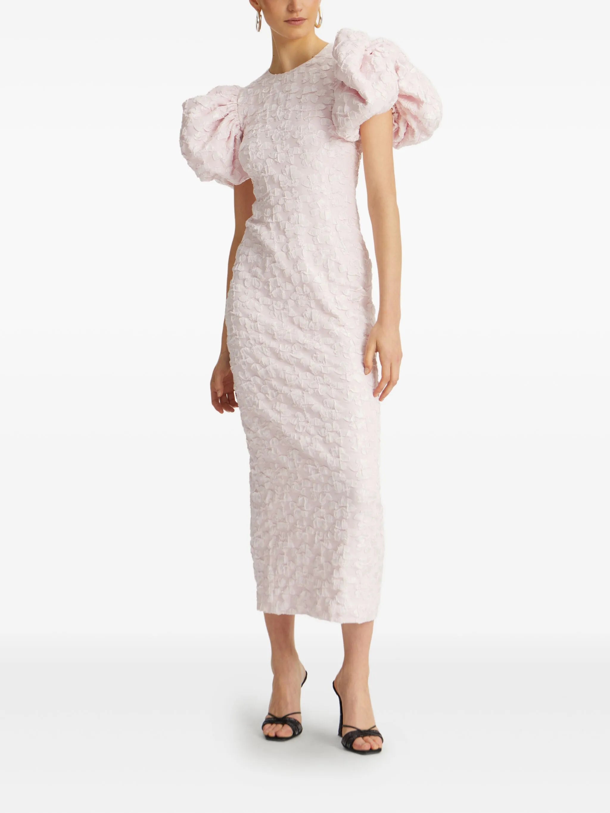 puff-sleeve jacquard maxi dress