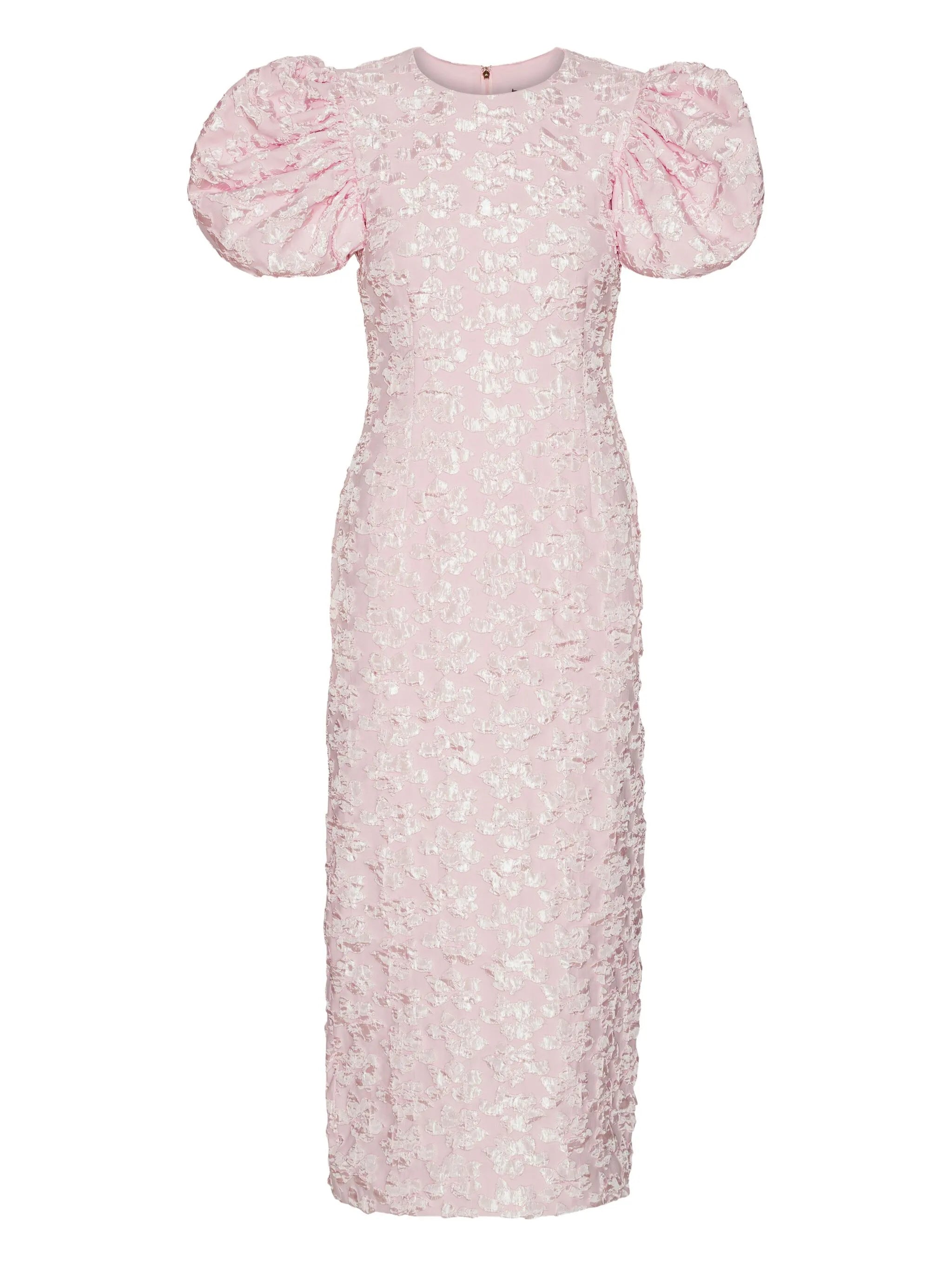 puff-sleeve jacquard maxi dress