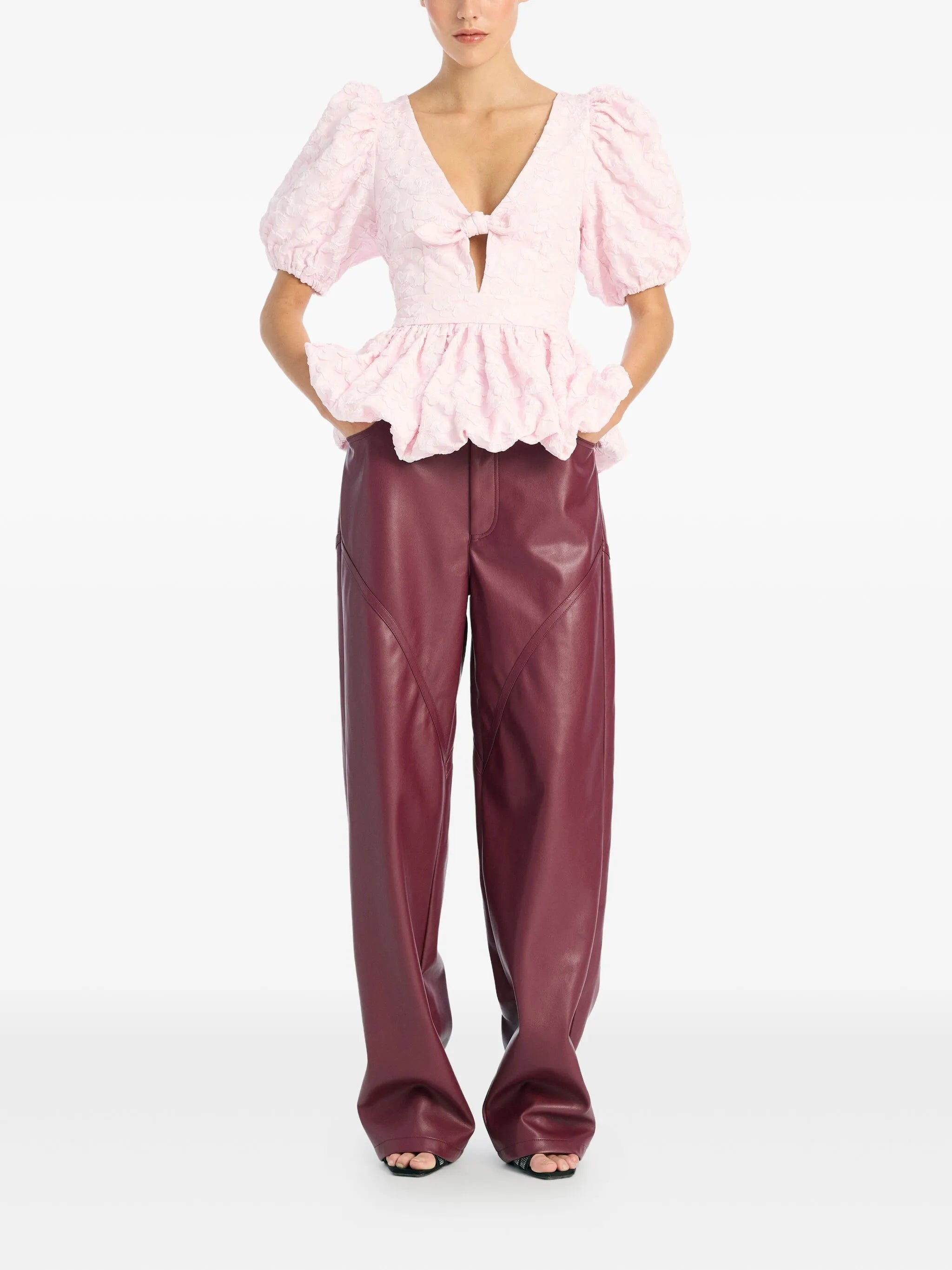puff-sleeve jacquard top
