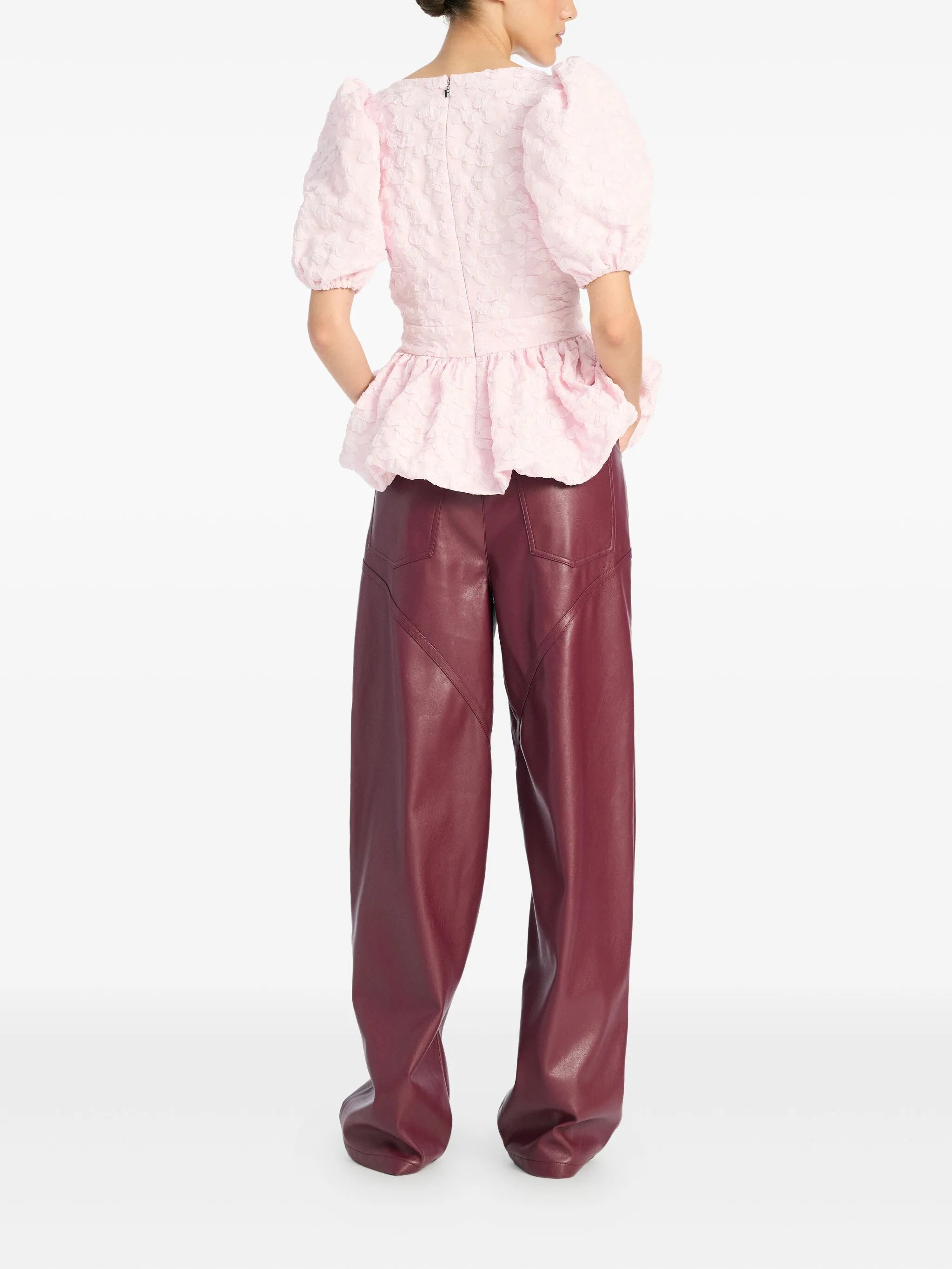 puff-sleeve jacquard top