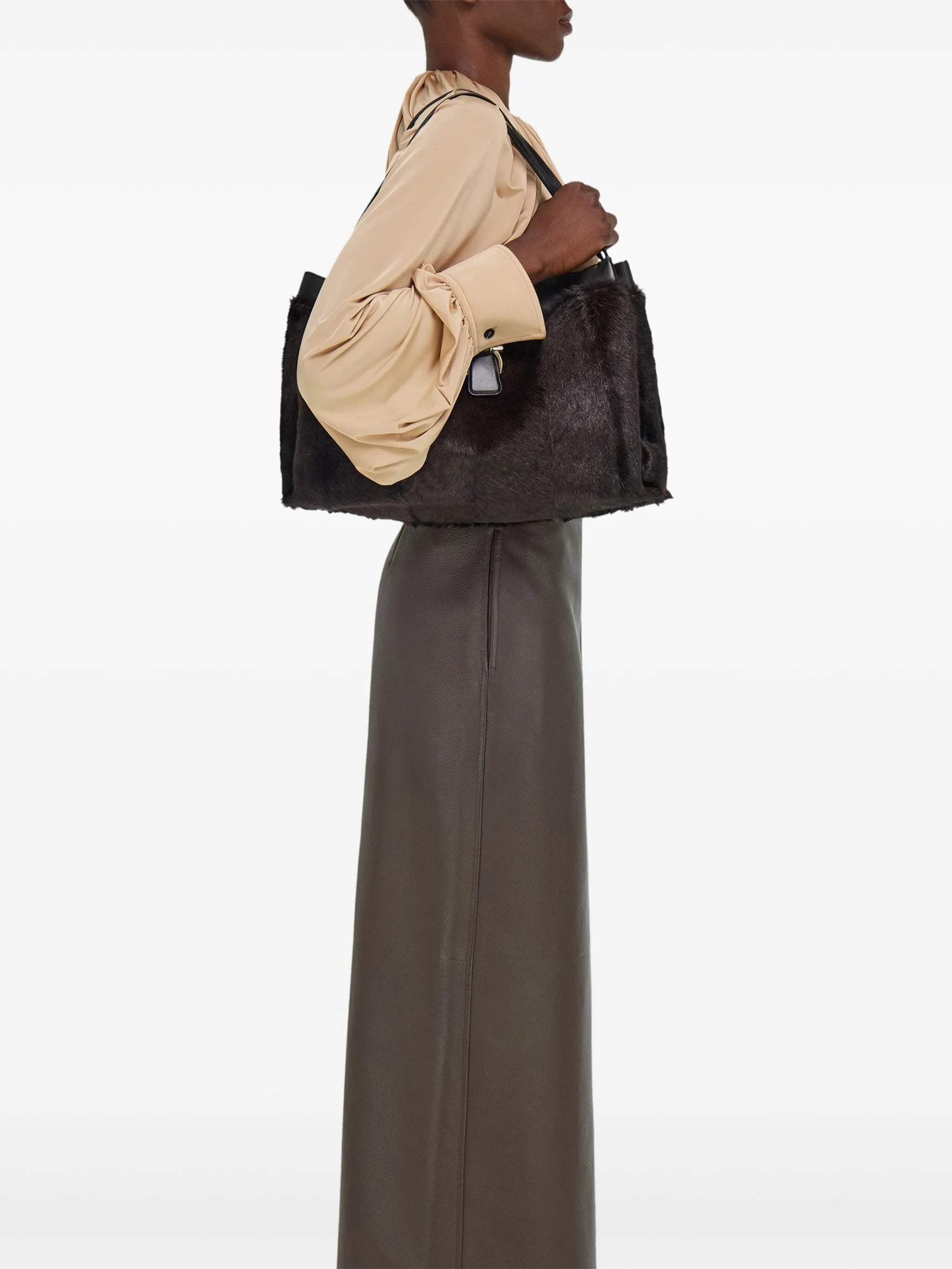 mink-effect leather tote bag