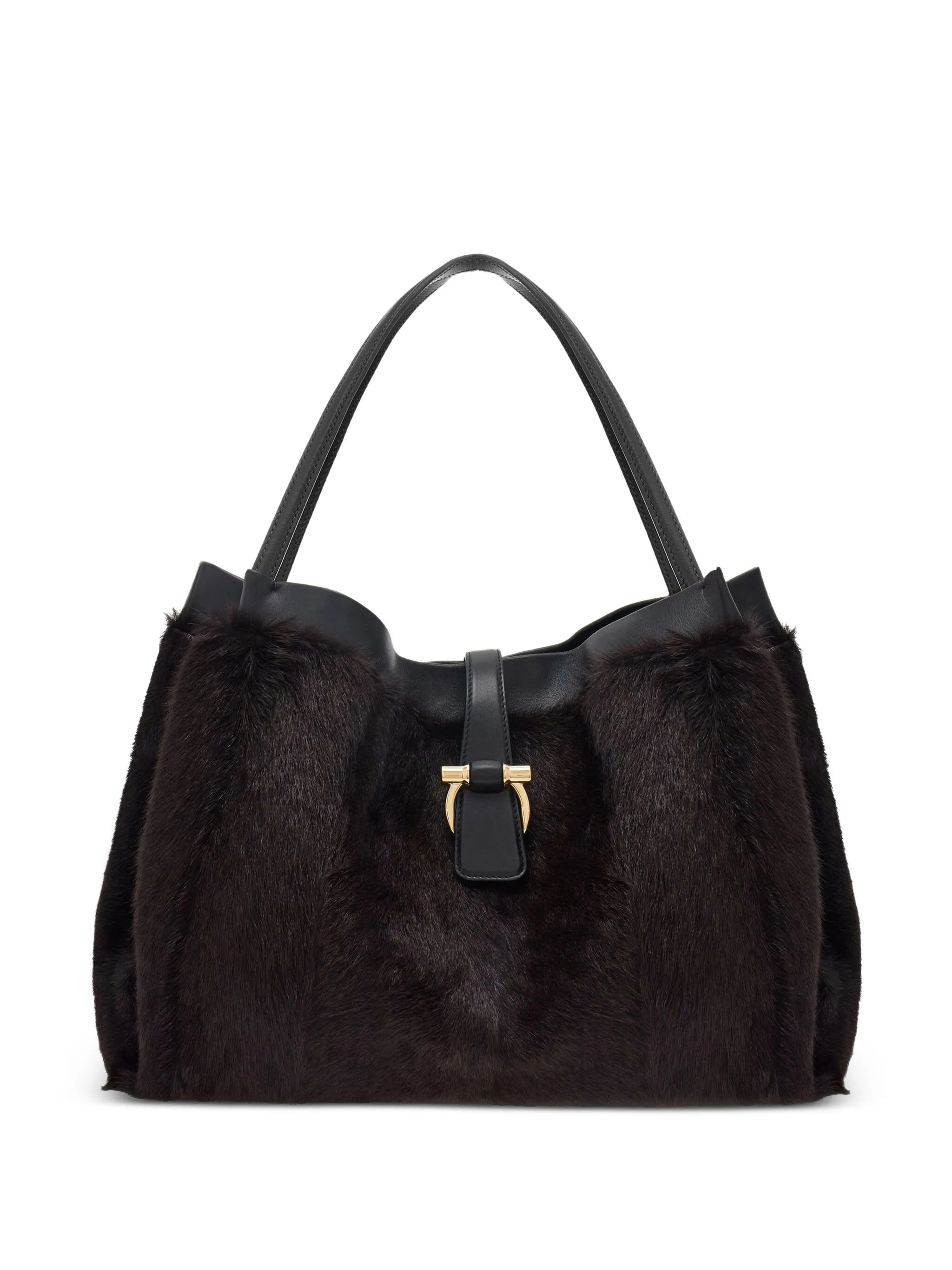 mink-effect leather tote bag
