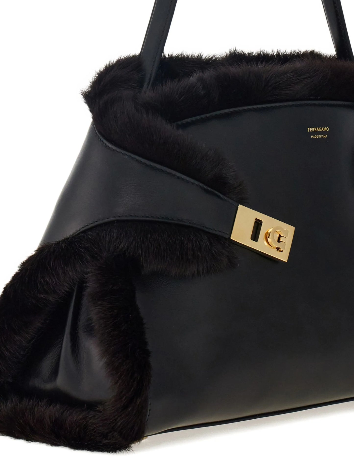 medium Hug Soft fur-trimmed shoulder bag