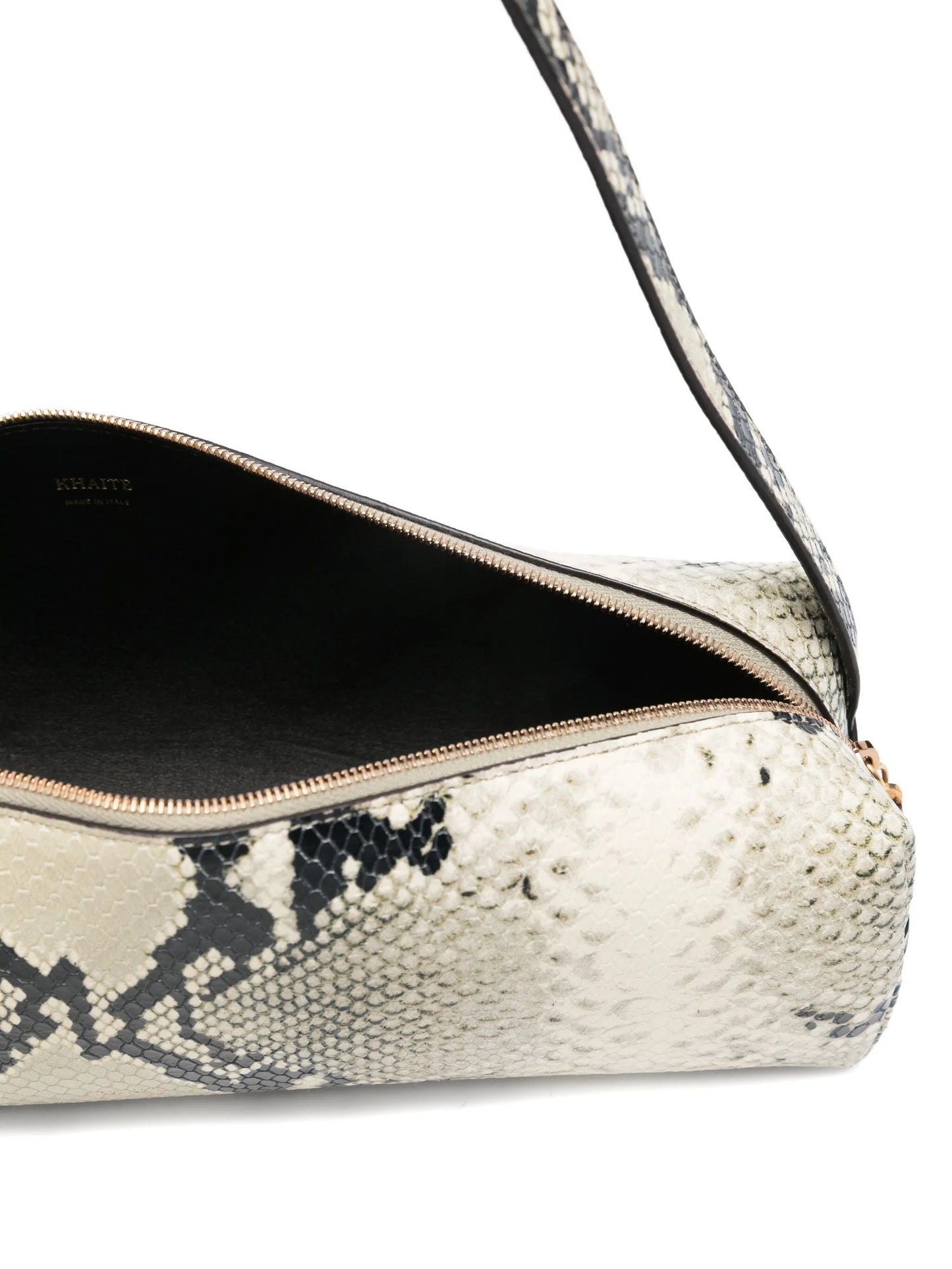 snakeskin cylindrical shoulder bag