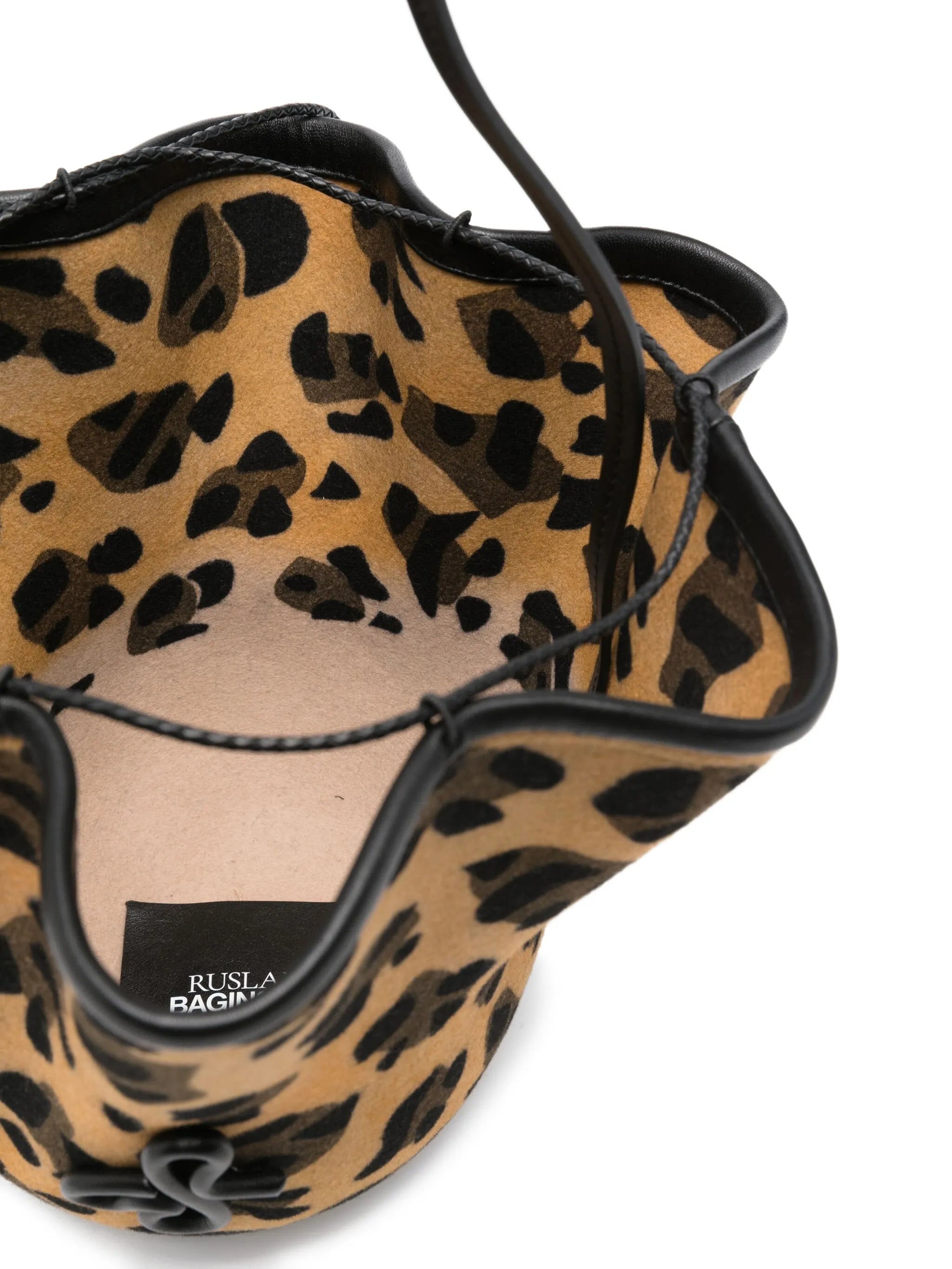 leopard-print ruffled bucket bag