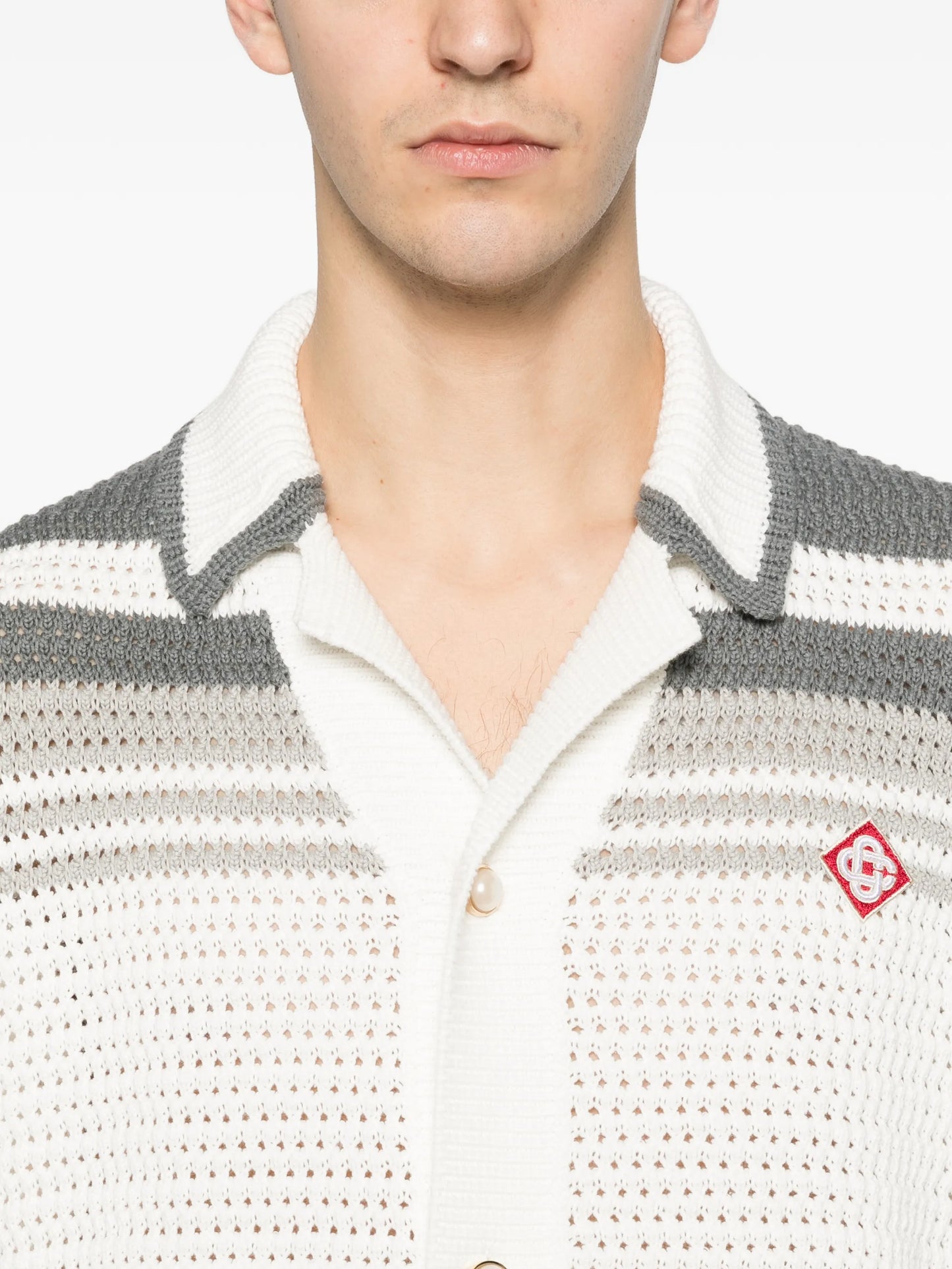 Tennis striped button short sleeve shirt