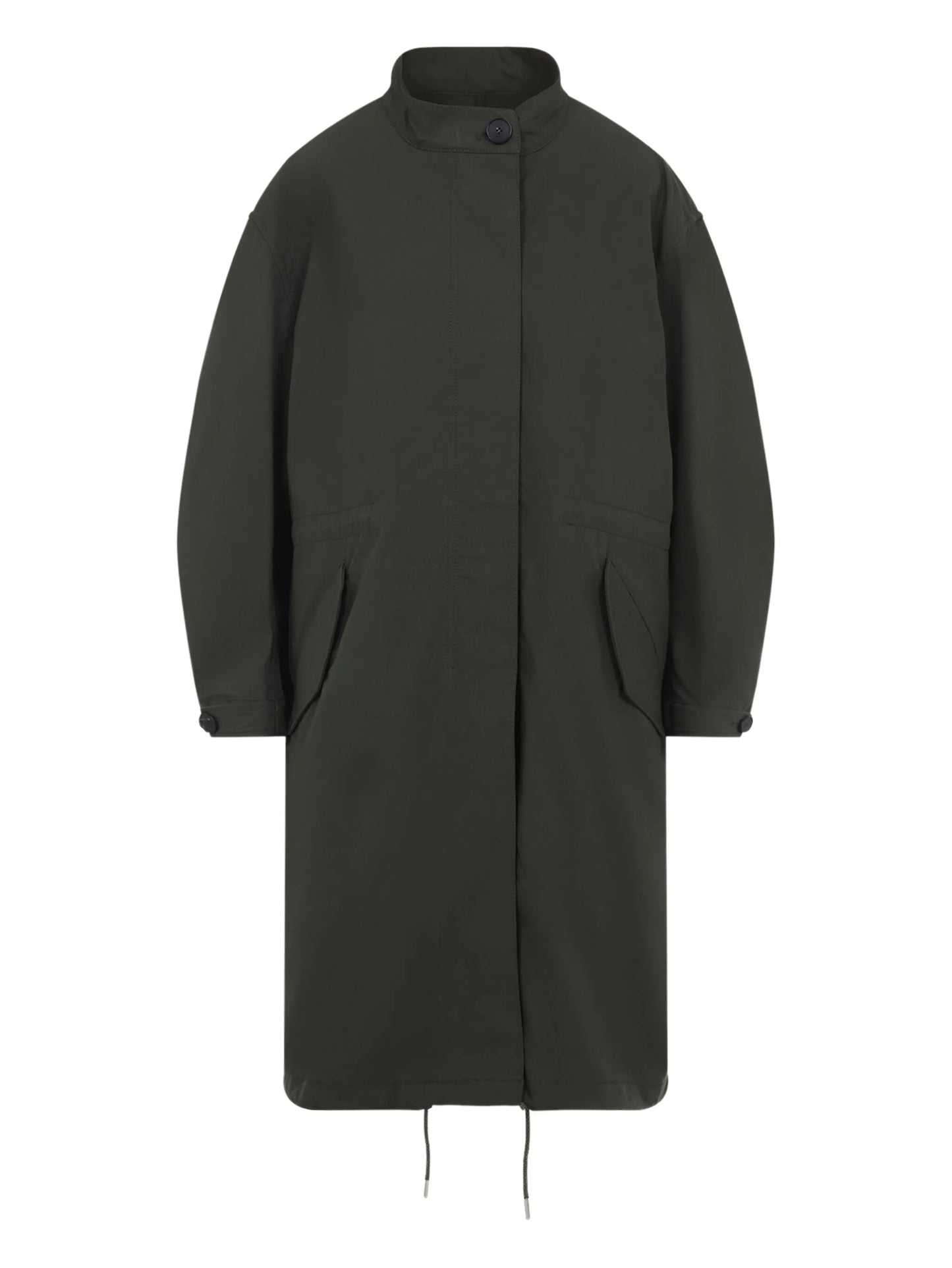 collared drawstring parka coat
