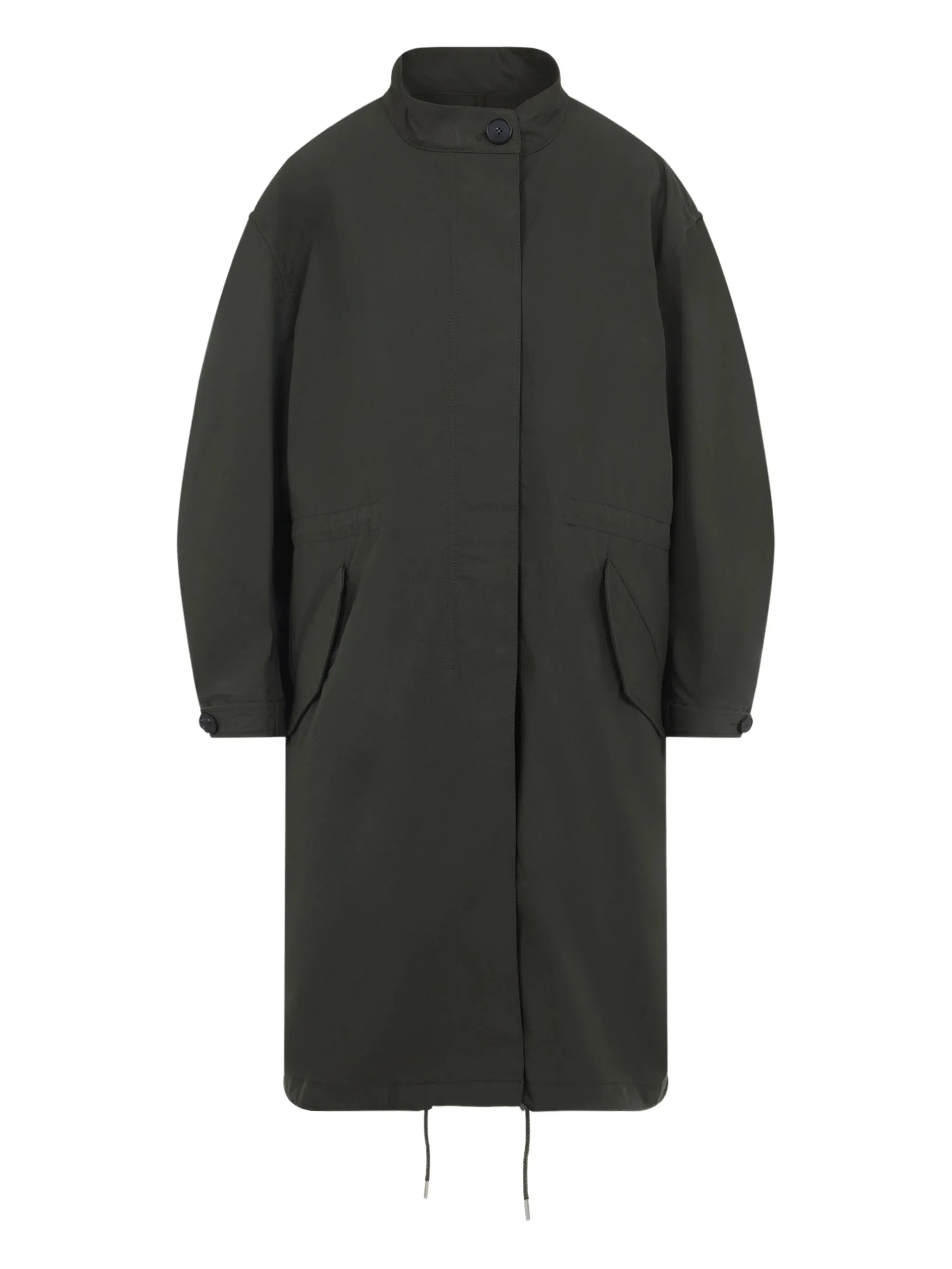 collared drawstring parka coat