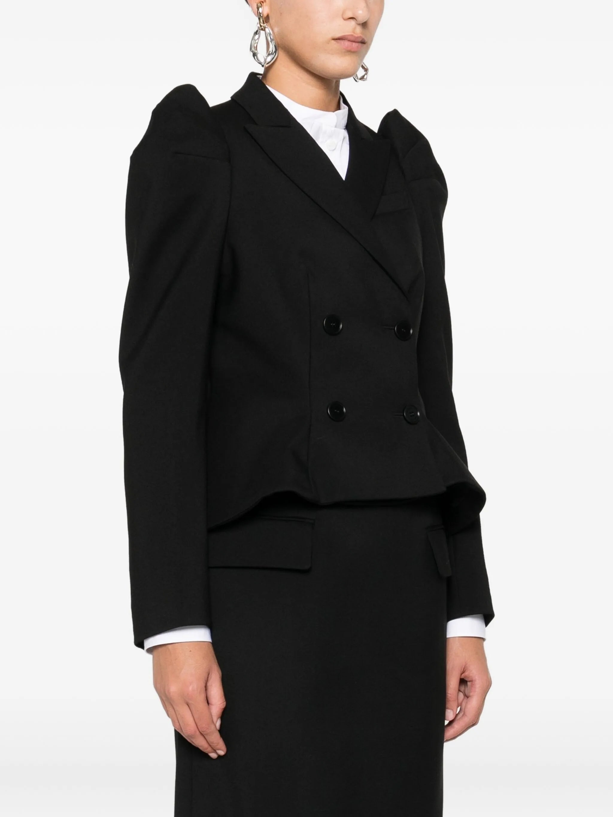puff-sleeve double-breasted jacket