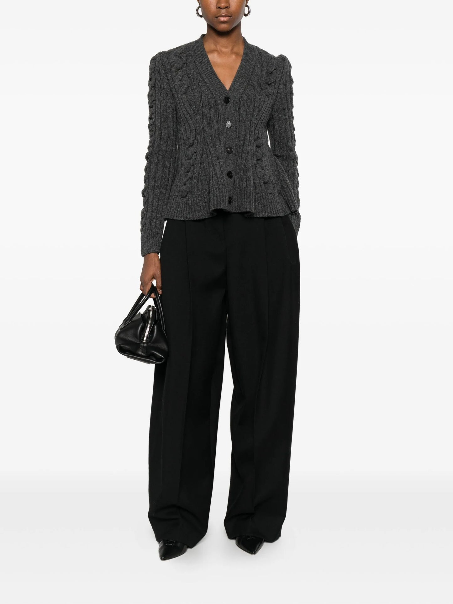 peplum-hem cable-knit cardigan